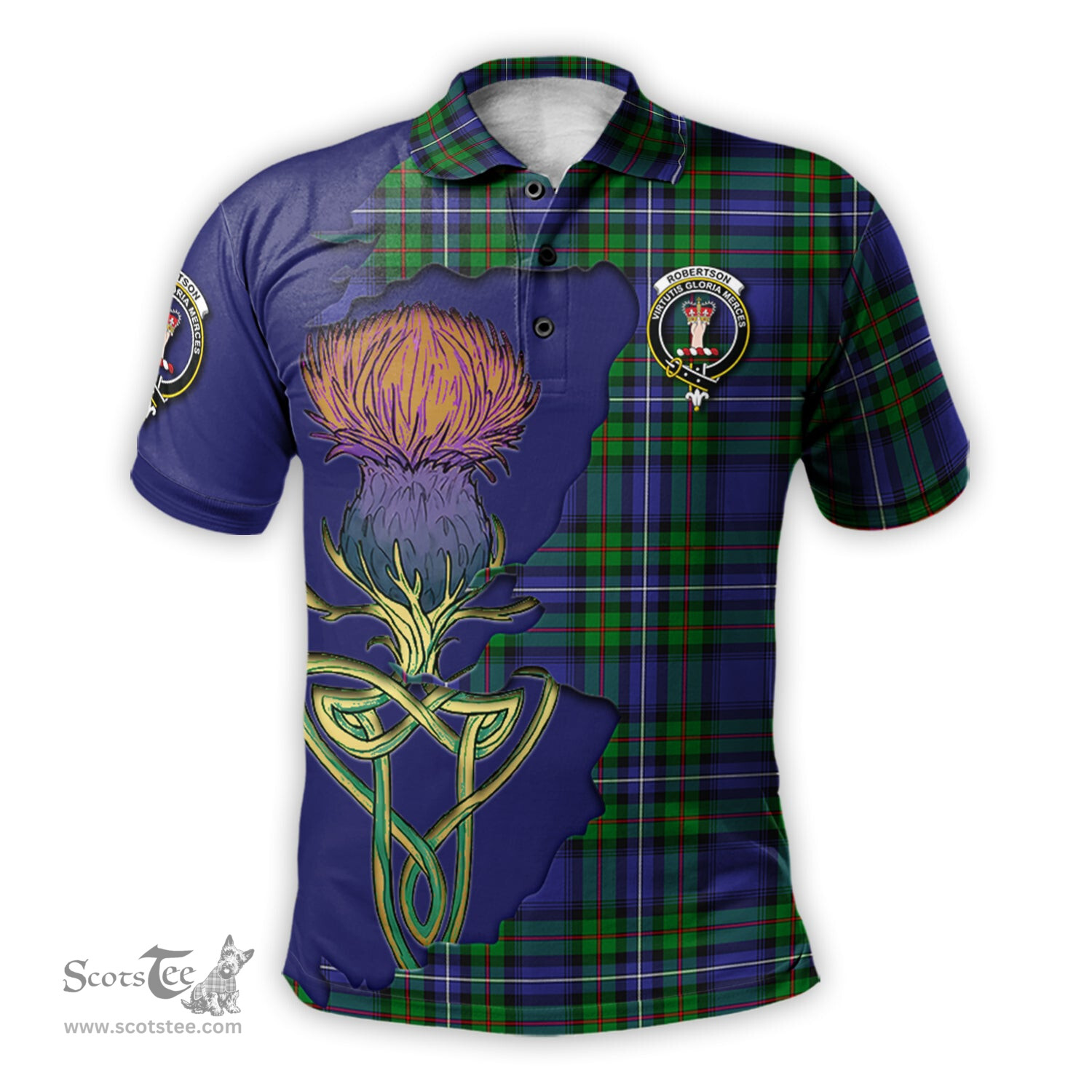 Scottish Robertson Hunting Modern Clan Tartan with Thistle and Scotland Map Tartan Plaid Polo Shirt Scottish Plaid Tartan Plaid - ScotsTee - scotstee.com