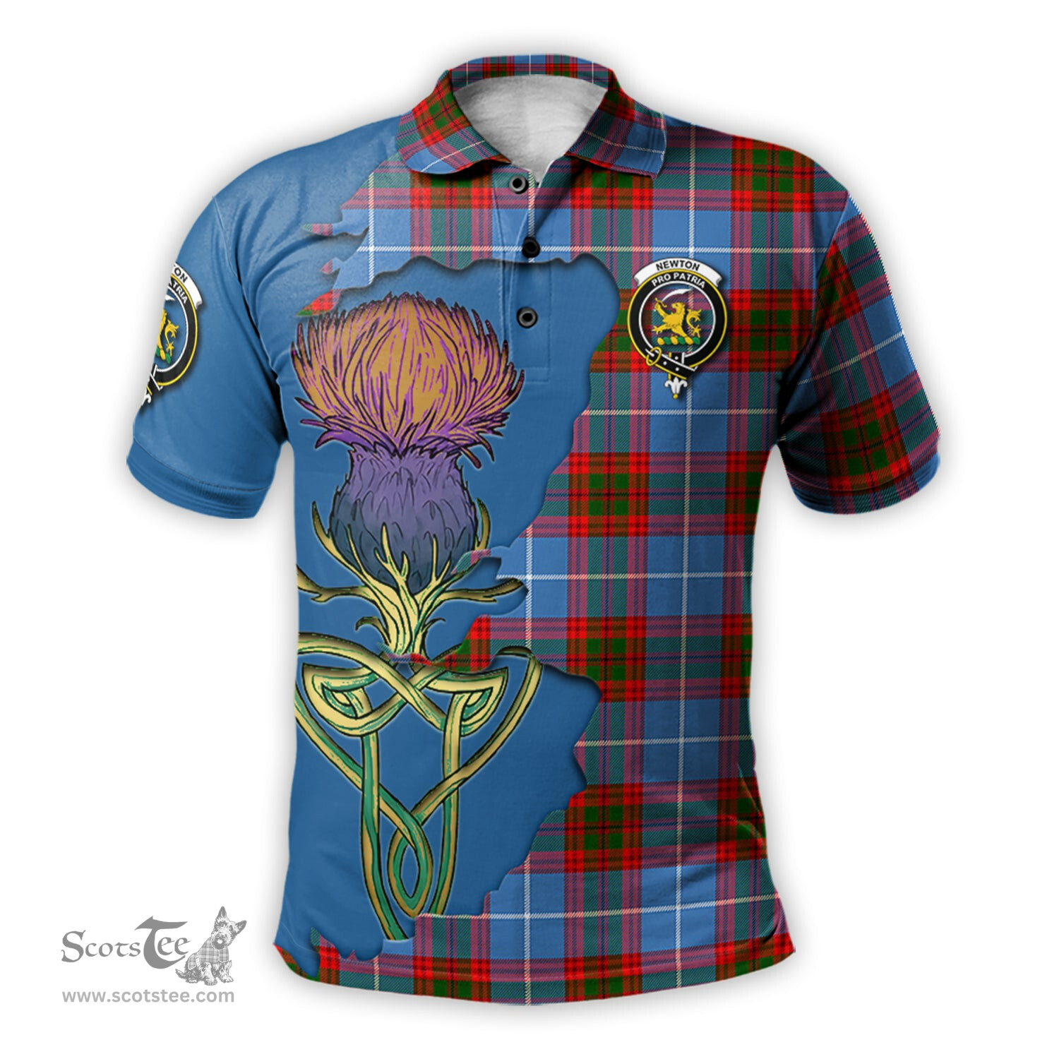 Scottish Newton Clan Tartan with Thistle and Scotland Map Tartan Plaid Polo Shirt Scottish Plaid Tartan Plaid - ScotsTee - scotstee.com