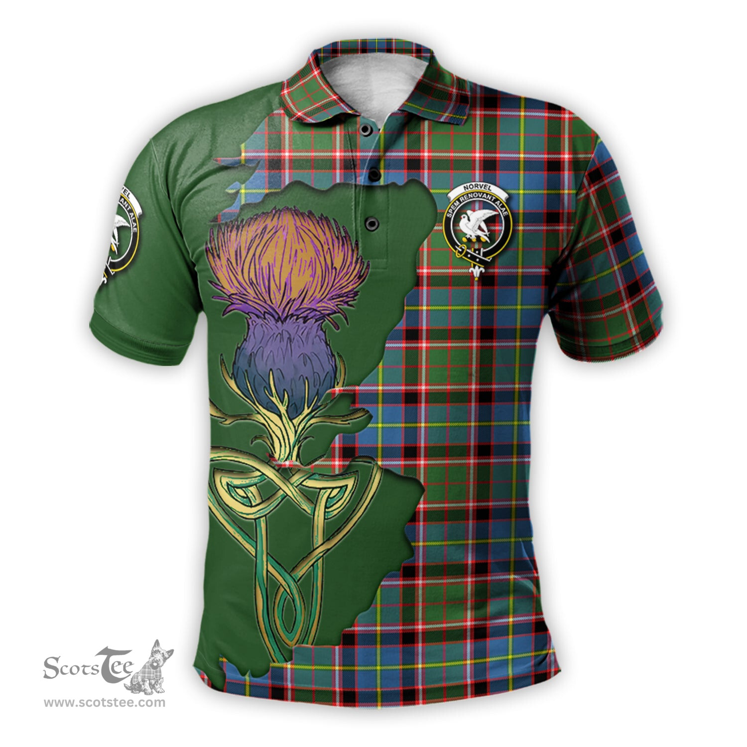 Scottish Norvel Clan Tartan with Thistle and Scotland Map Tartan Plaid Polo Shirt Scottish Plaid Tartan Plaid - ScotsTee - scotstee.com