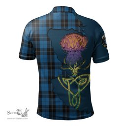 Scottish Ramsay Blue Hunting Clan Tartan with Thistle and Scotland Map Tartan Plaid Polo Shirt Scottish Plaid Tartan Plaid - ScotsTee - scotstee.com