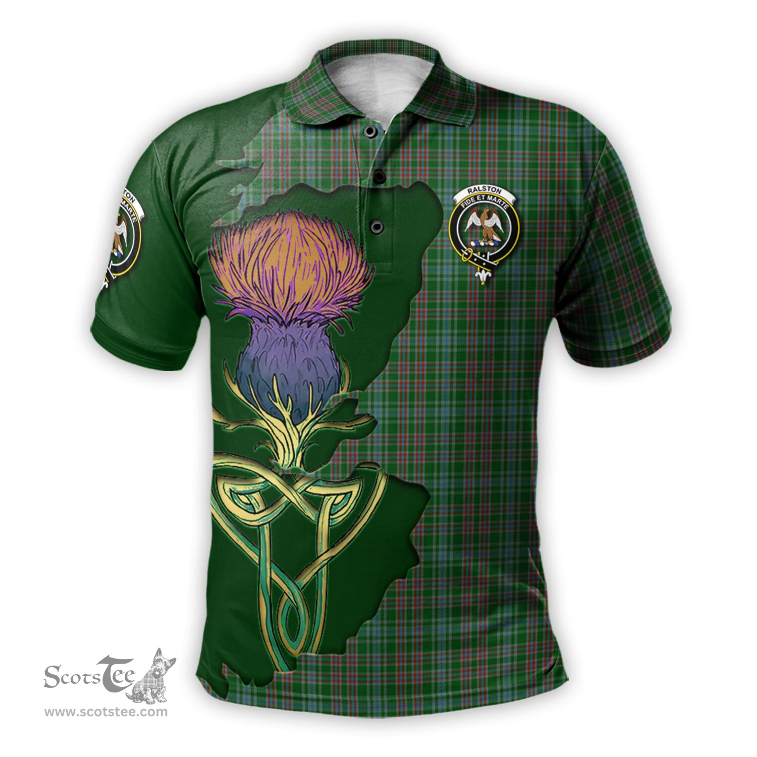 Scottish Ralston USA Clan Tartan with Thistle and Scotland Map Tartan Plaid Polo Shirt Scottish Plaid Tartan Plaid - ScotsTee - scotstee.com