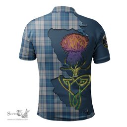 Scottish Menzies Dress Blue and White Clan Tartan with Thistle and Scotland Map Tartan Plaid Polo Shirt Scottish Plaid Tartan Plaid - ScotsTee - scotstee.com