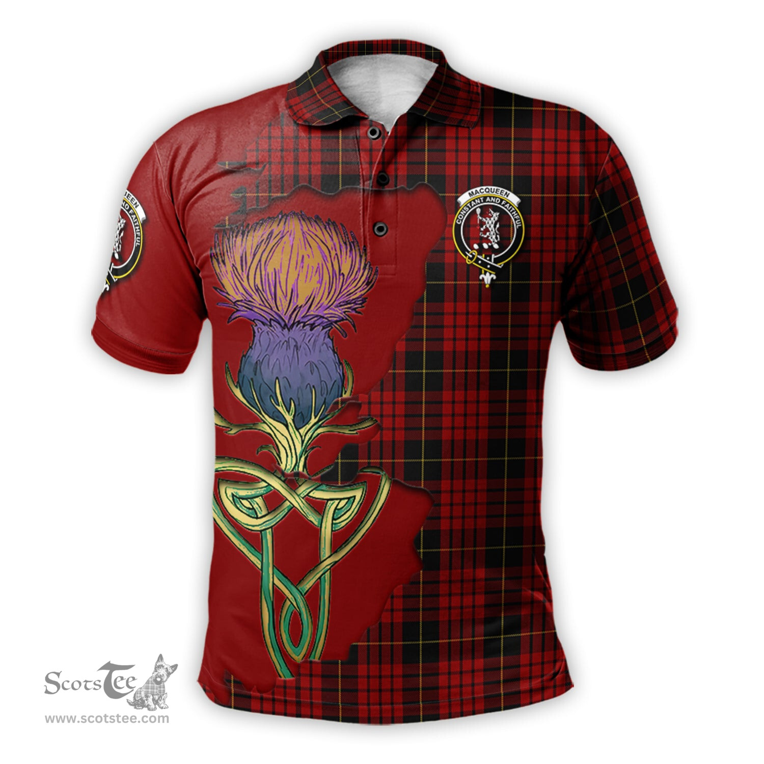 Scottish MacQueen Clan Tartan with Thistle and Scotland Map Tartan Plaid Polo Shirt Scottish Plaid Tartan Plaid - ScotsTee - scotstee.com
