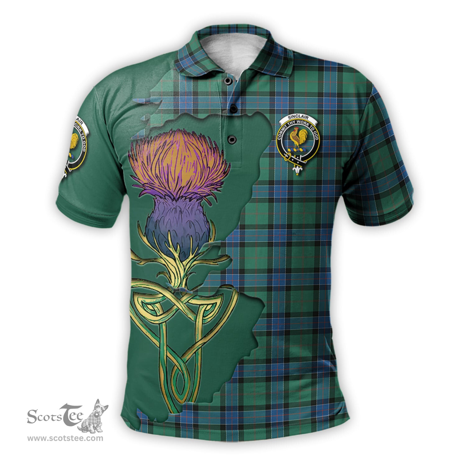 Scottish Sinclair Hunting Ancient Clan Tartan with Thistle and Scotland Map Tartan Plaid Polo Shirt Scottish Plaid Tartan Plaid - ScotsTee - scotstee.com