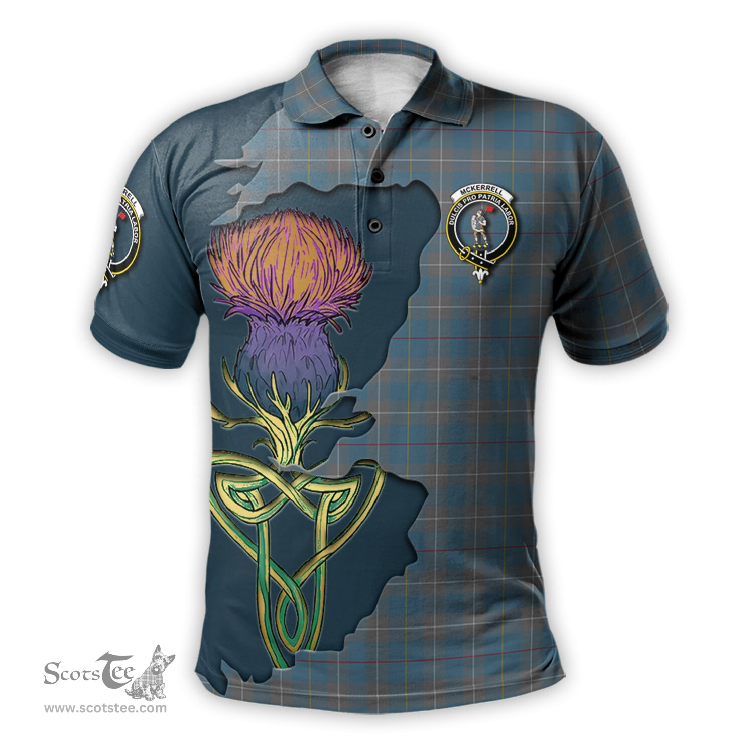 Scottish McKerrell of Hillhouse Dress Clan Tartan with Thistle and Scotland Map Tartan Plaid Polo Shirt Scottish Plaid Tartan Plaid - ScotsTee - scotstee.com