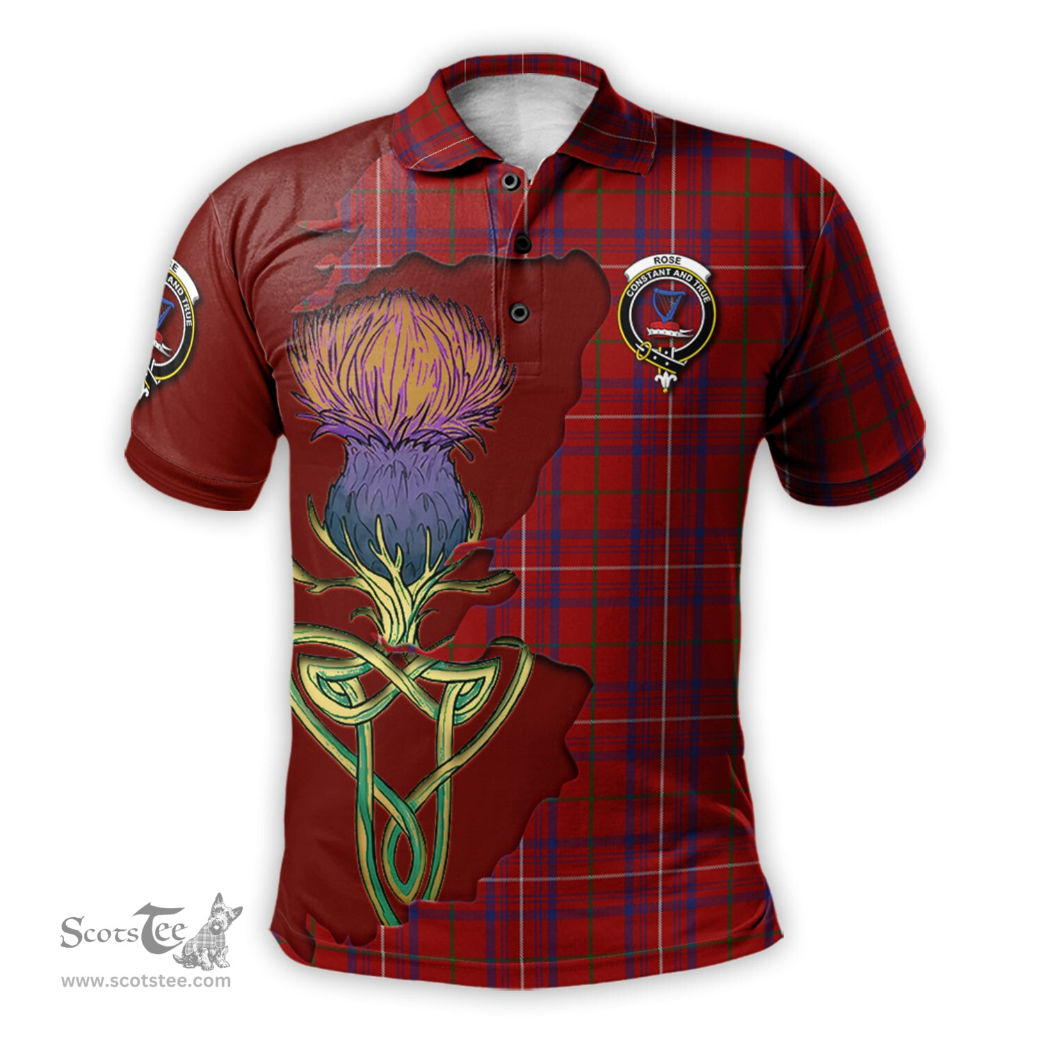 Scottish Rose Clan Tartan with Thistle and Scotland Map Tartan Plaid Polo Shirt Scottish Plaid Tartan Plaid - ScotsTee - scotstee.com
