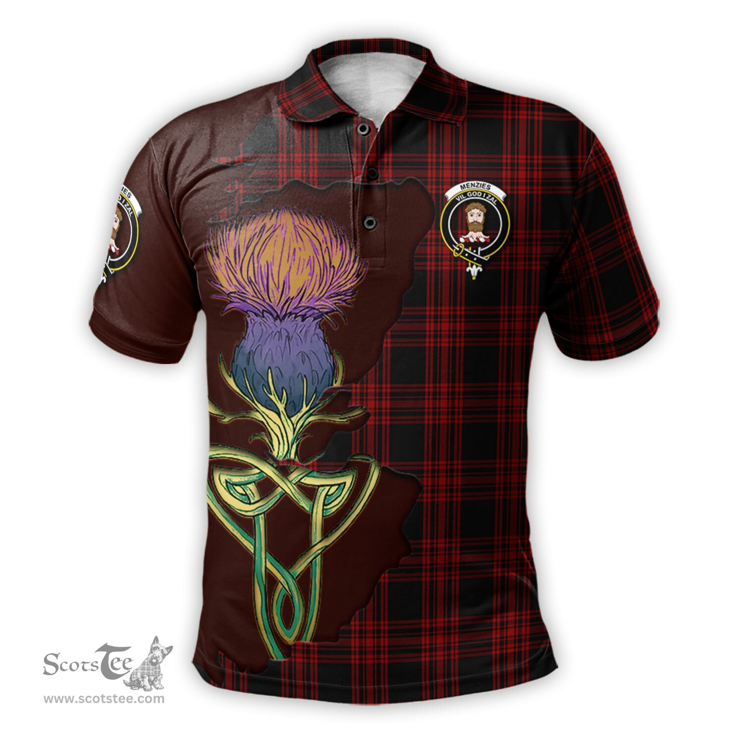 Scottish Menzies Hunting Clan Tartan with Thistle and Scotland Map Tartan Plaid Polo Shirt Scottish Plaid Tartan Plaid - ScotsTee - scotstee.com