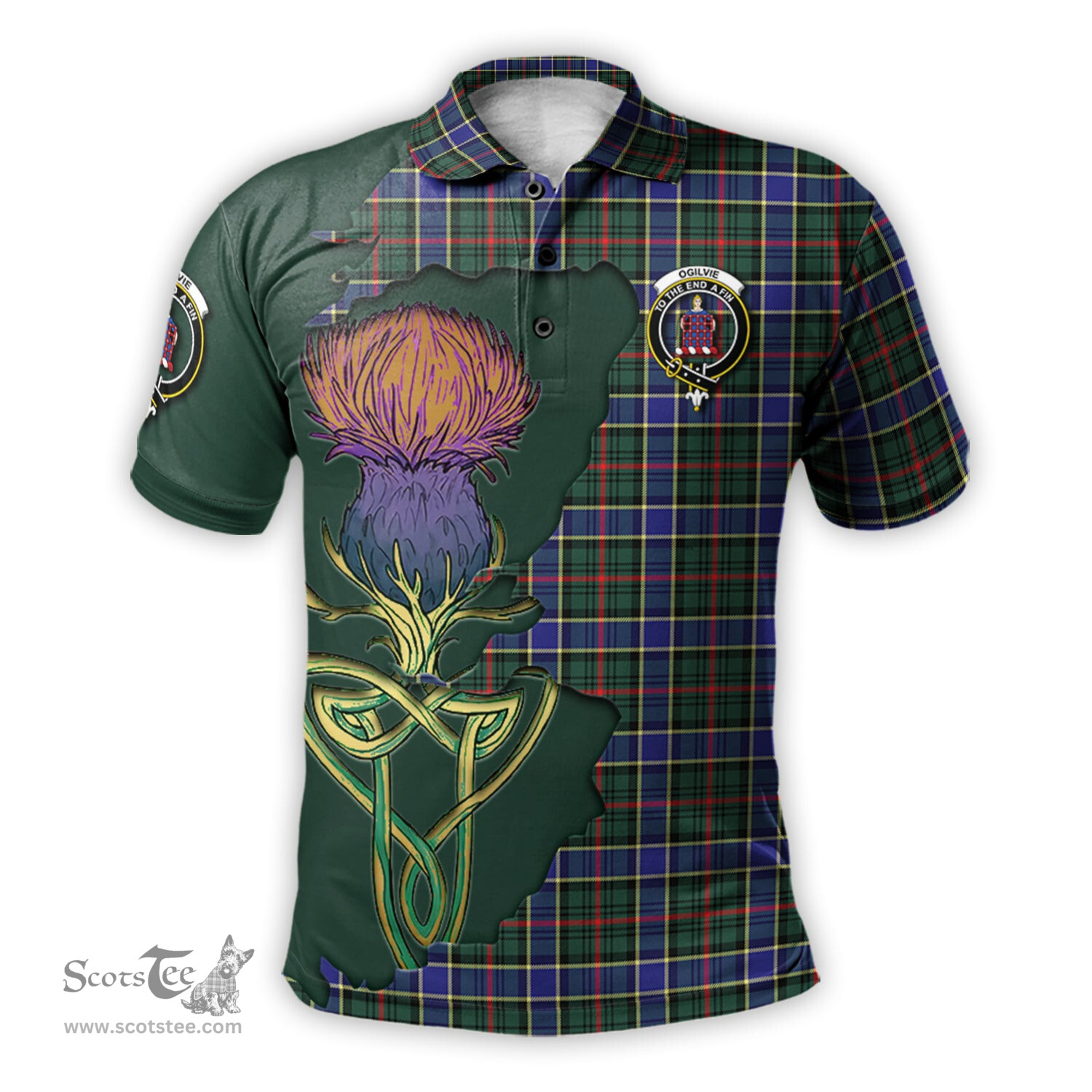 Scottish Ogilvie (Ogilvy) Hunting Modern Clan Tartan with Thistle and Scotland Map Tartan Plaid Polo Shirt Scottish Plaid Tartan Plaid - ScotsTee - scotstee.com