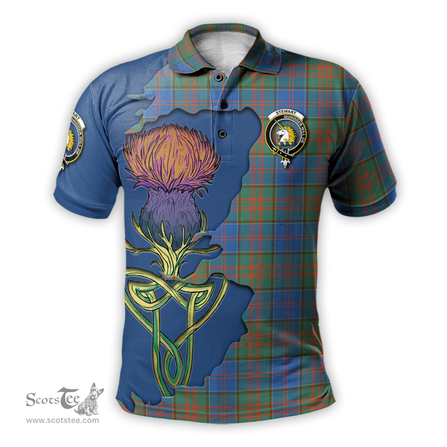 Scottish Stewart of Appin Hunting Ancient Clan Tartan with Thistle and Scotland Map Tartan Plaid Polo Shirt Scottish Plaid Tartan Plaid - ScotsTee - scotstee.com