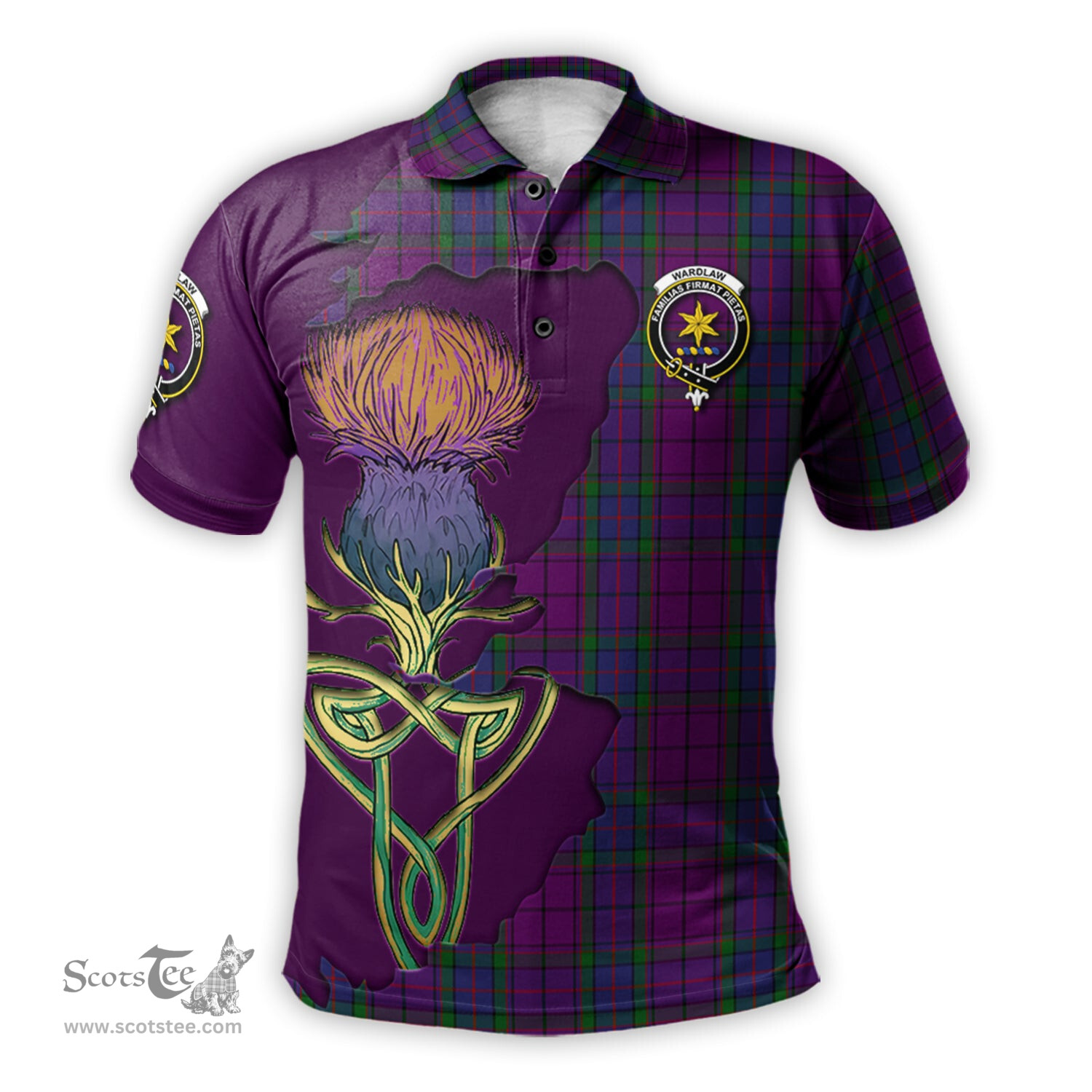Scottish Wardlaw Clan Tartan with Thistle and Scotland Map Tartan Plaid Polo Shirt Scottish Plaid Tartan Plaid - ScotsTee - scotstee.com