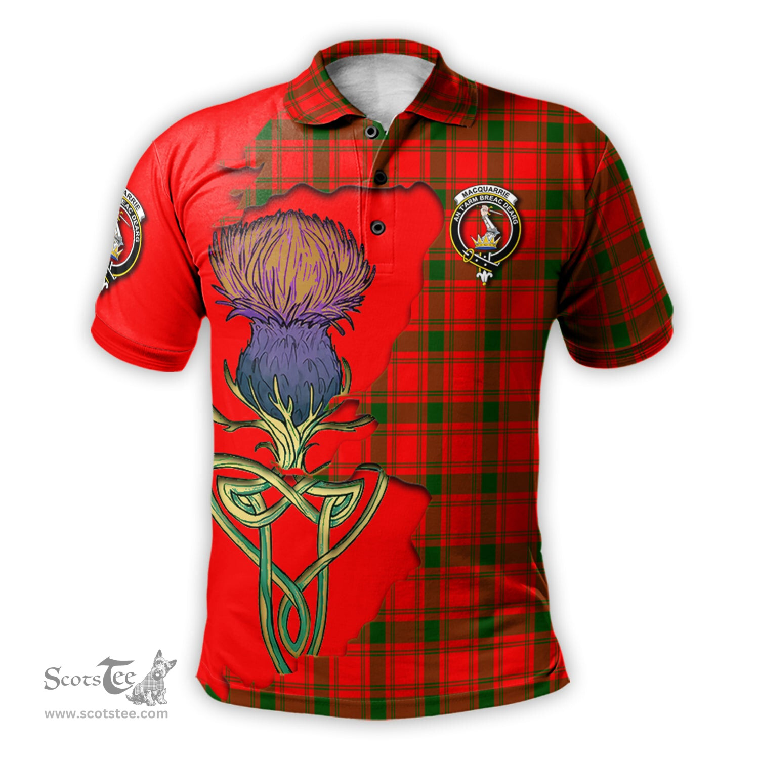 Scottish MacQuarrie Modern Clan Tartan with Thistle and Scotland Map Tartan Plaid Polo Shirt Scottish Plaid Tartan Plaid - ScotsTee - scotstee.com