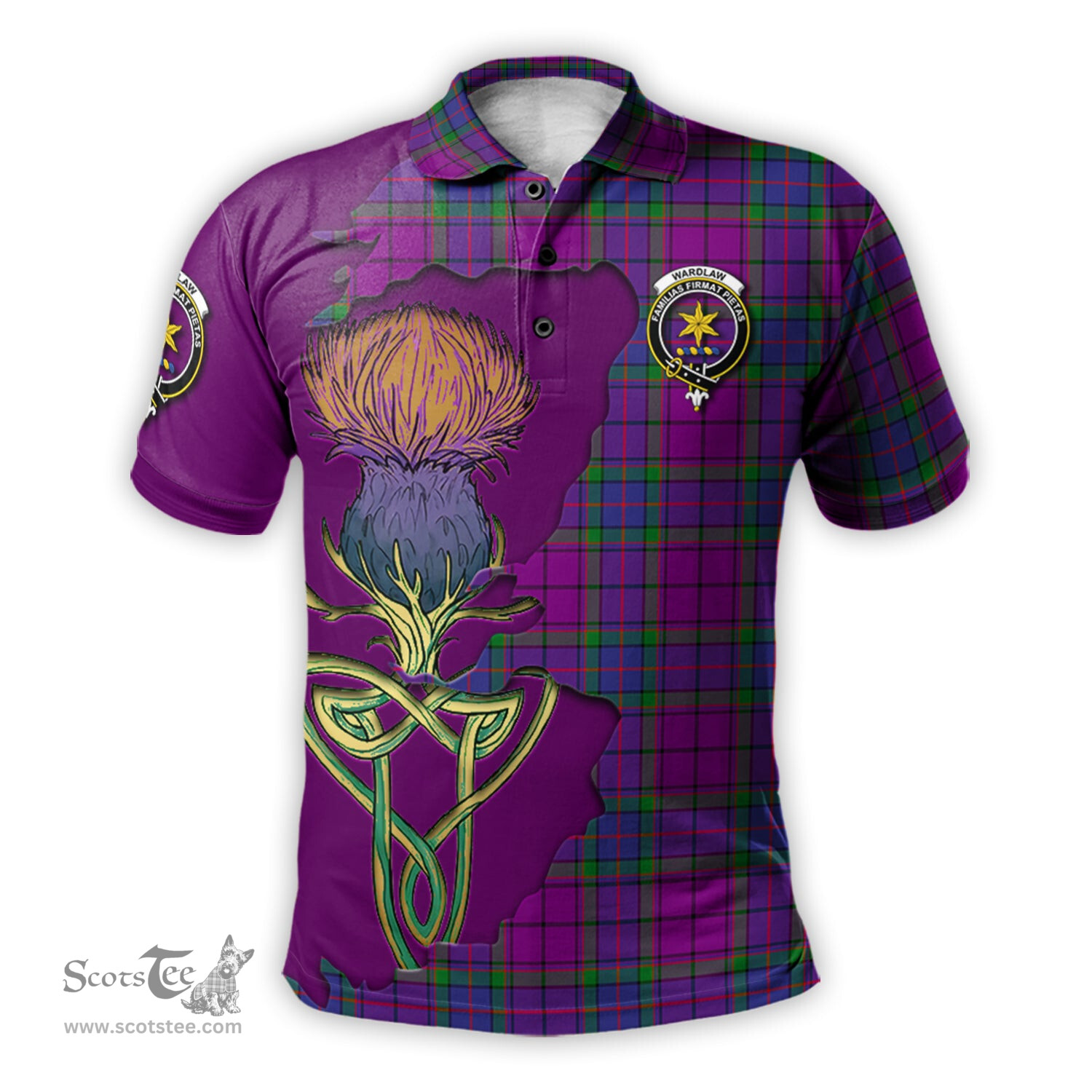 Scottish Wardlaw Modern Clan Tartan with Thistle and Scotland Map Tartan Plaid Polo Shirt Scottish Plaid Tartan Plaid - ScotsTee - scotstee.com