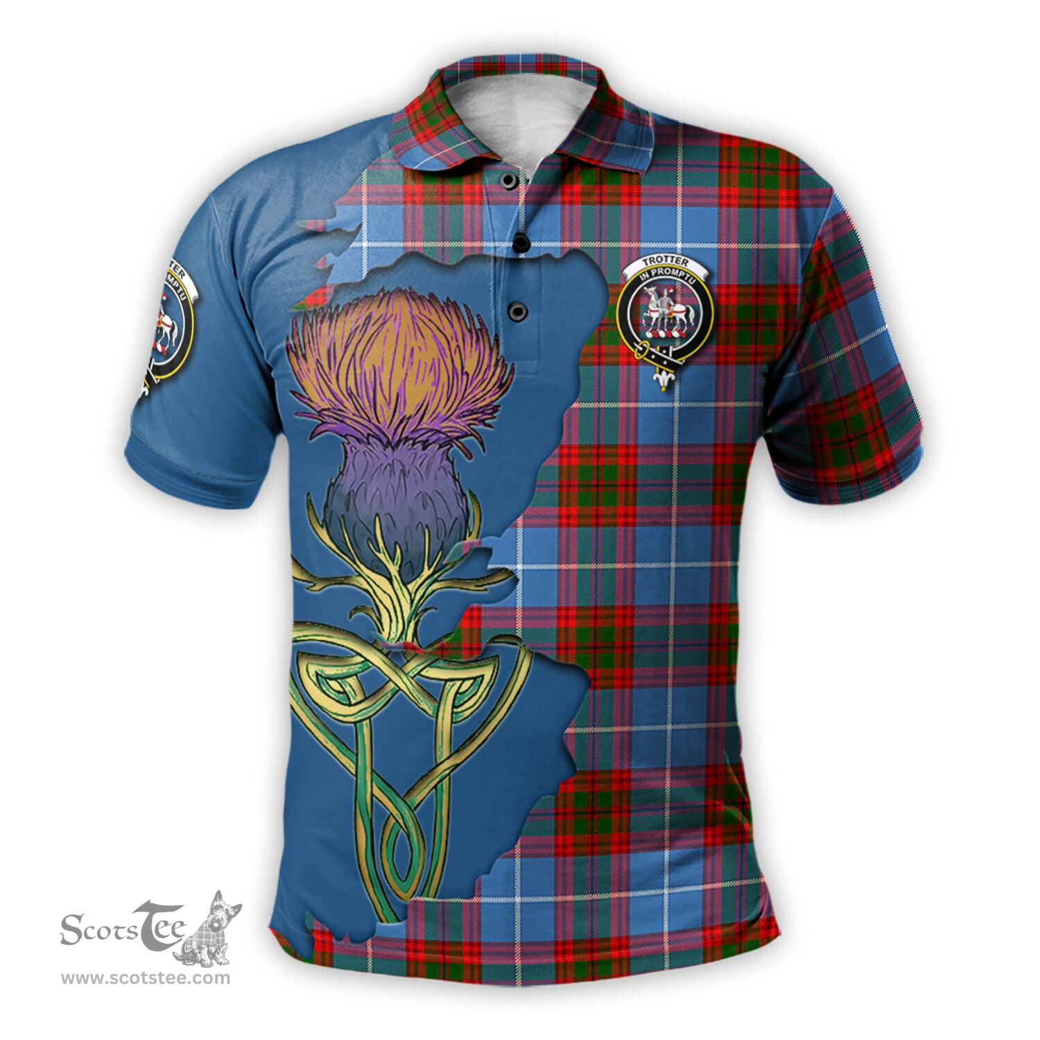 Scottish Trotter Clan Tartan with Thistle and Scotland Map Tartan Plaid Polo Shirt Scottish Plaid Tartan Plaid - ScotsTee - scotstee.com