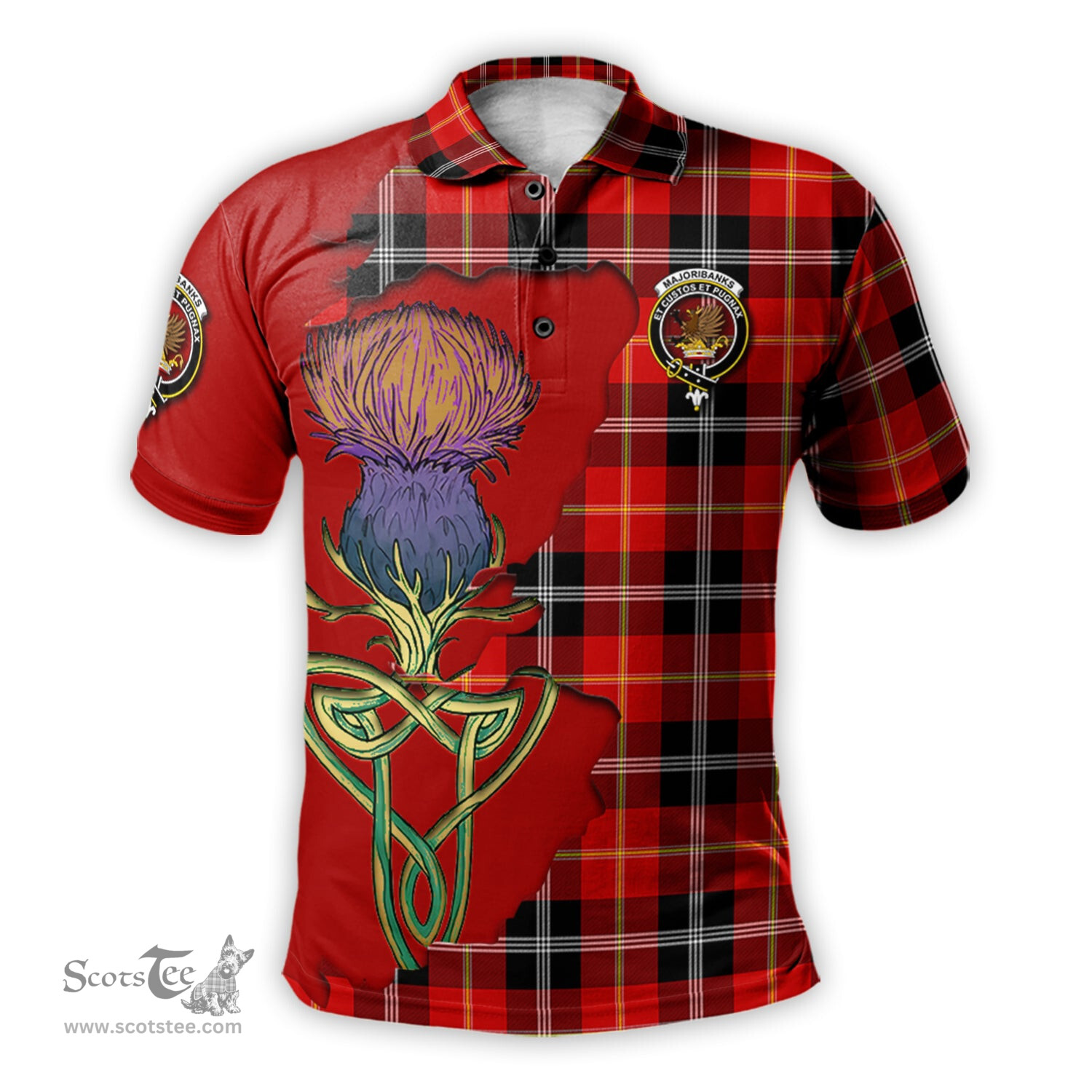 Scottish Majoribanks Clan Tartan with Thistle and Scotland Map Tartan Plaid Polo Shirt Scottish Plaid Tartan Plaid - ScotsTee - scotstee.com