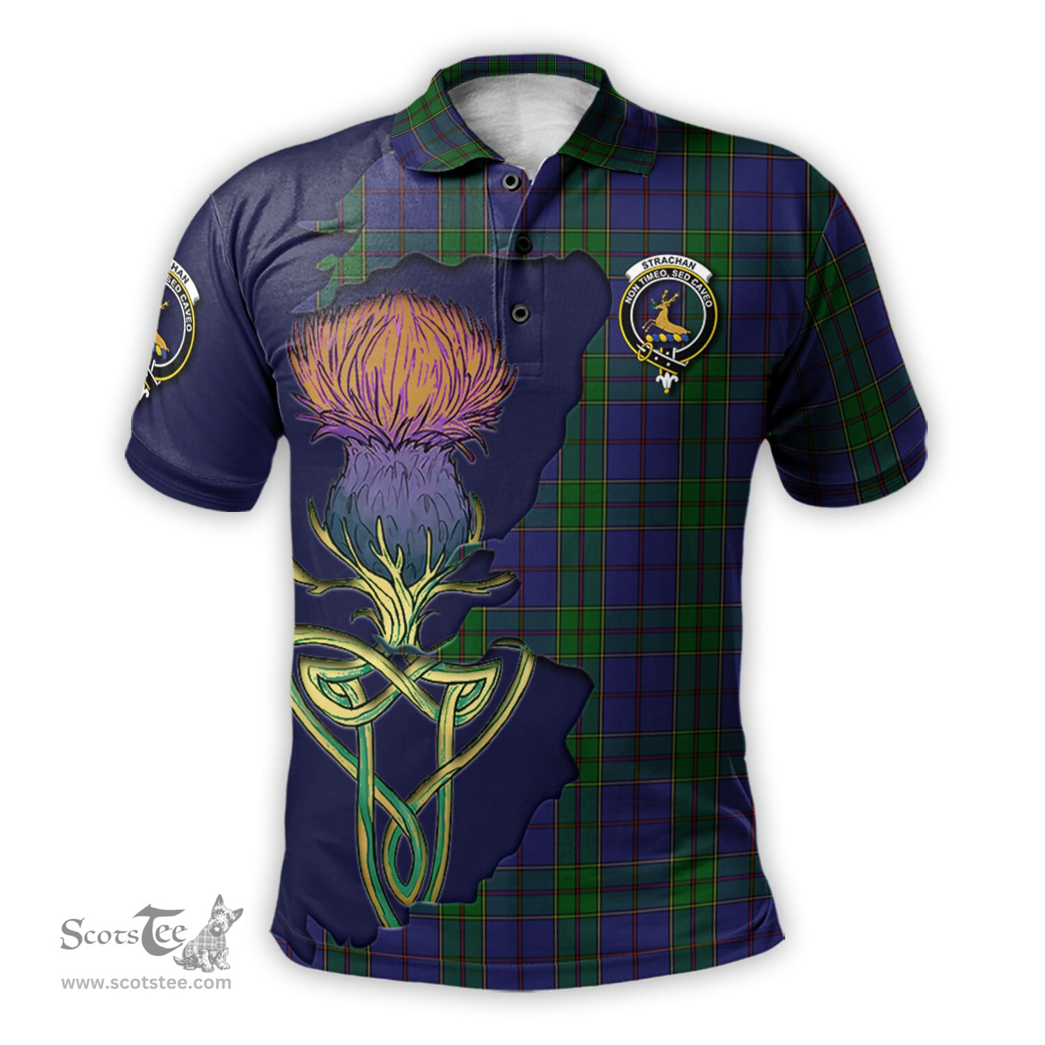 Scottish Strachan Clan Tartan with Thistle and Scotland Map Tartan Plaid Polo Shirt Scottish Plaid Tartan Plaid - ScotsTee - scotstee.com