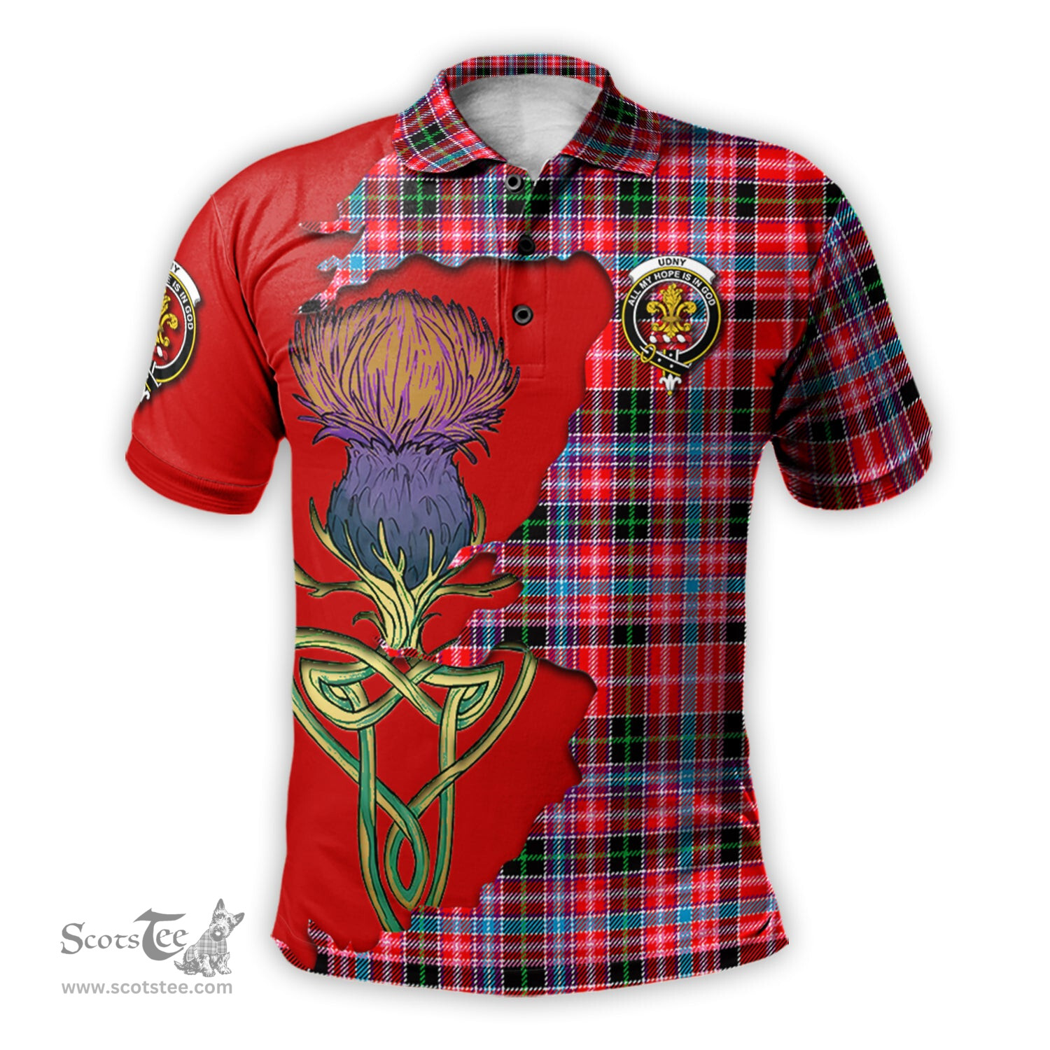 Scottish Udny Clan Tartan with Thistle and Scotland Map Tartan Plaid Polo Shirt Scottish Plaid Tartan Plaid - ScotsTee - scotstee.com