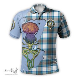 Scottish Stewart Muted Blue Clan Tartan with Thistle and Scotland Map Tartan Plaid Polo Shirt Scottish Plaid Tartan Plaid - ScotsTee - scotstee.com
