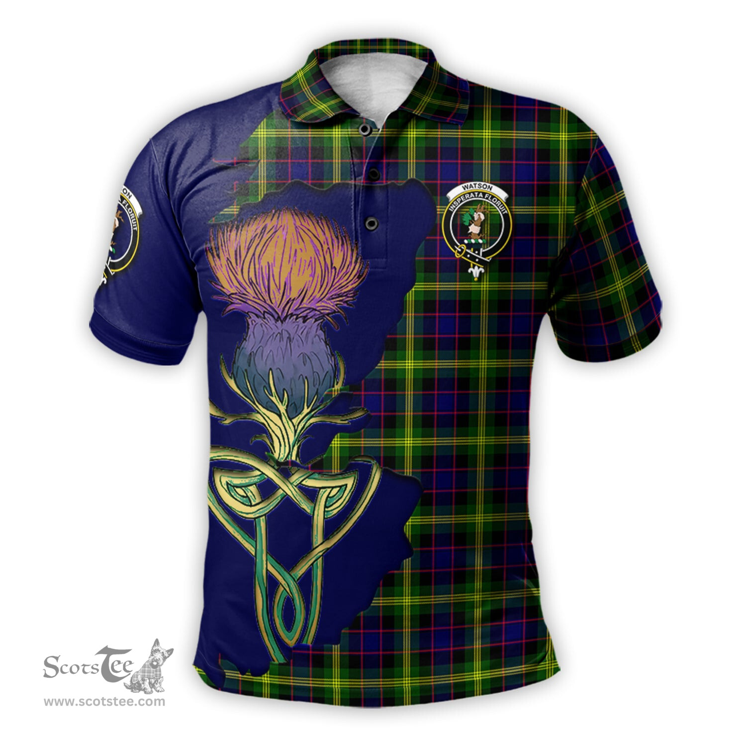 Scottish Watson Modern Clan Tartan with Thistle and Scotland Map Tartan Plaid Polo Shirt Scottish Plaid Tartan Plaid - ScotsTee - scotstee.com