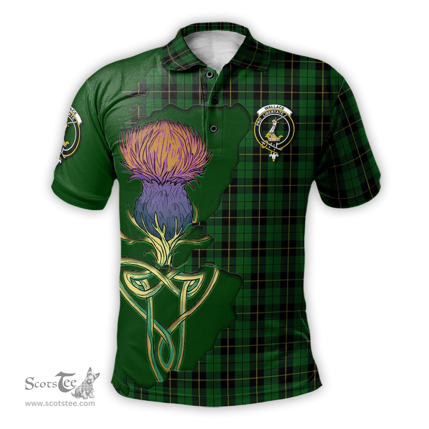 Scottish Wallace Hunting Clan Tartan with Thistle and Scotland Map Tartan Plaid Polo Shirt Scottish Plaid Tartan Plaid - ScotsTee - scotstee.com