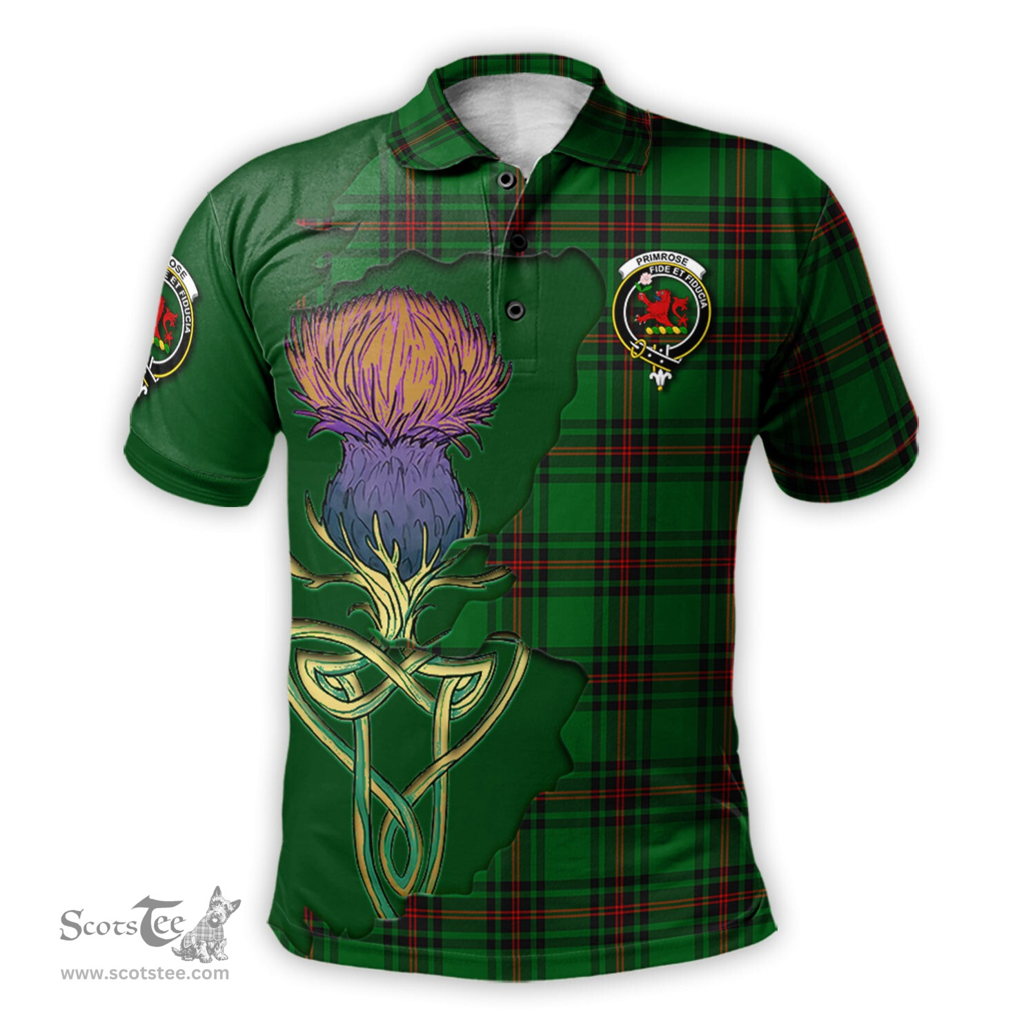 Scottish Primrose Clan Tartan with Thistle and Scotland Map Tartan Plaid Polo Shirt Scottish Plaid Tartan Plaid - ScotsTee - scotstee.com