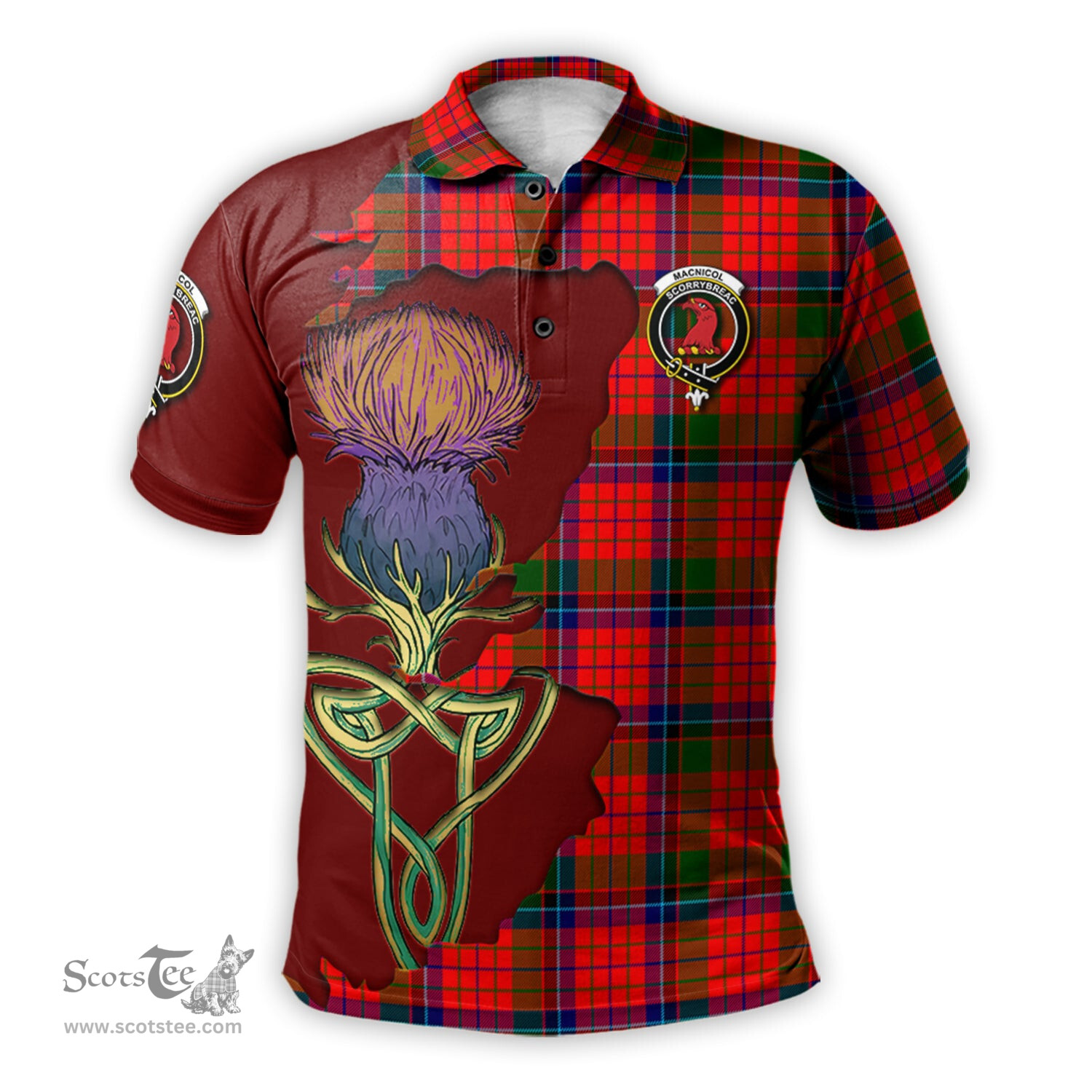 Scottish MacNicol of Scorrybreac Clan Tartan with Thistle and Scotland Map Tartan Plaid Polo Shirt Scottish Plaid Tartan Plaid - ScotsTee - scotstee.com