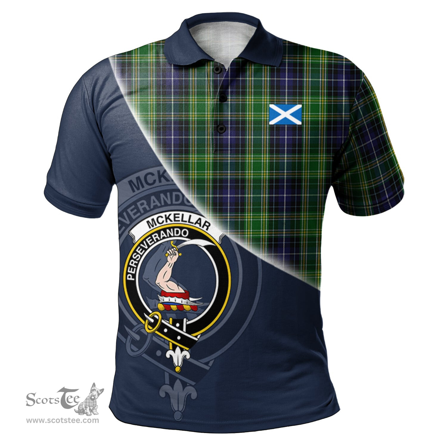Scottish McKellar Clan Scotland Golf Plaid Polo Shirt with Scottish Flag Tartan Mens Polo Shirts Scottish Plaid Tartan Plaid - ScotsTee - scotstee.com