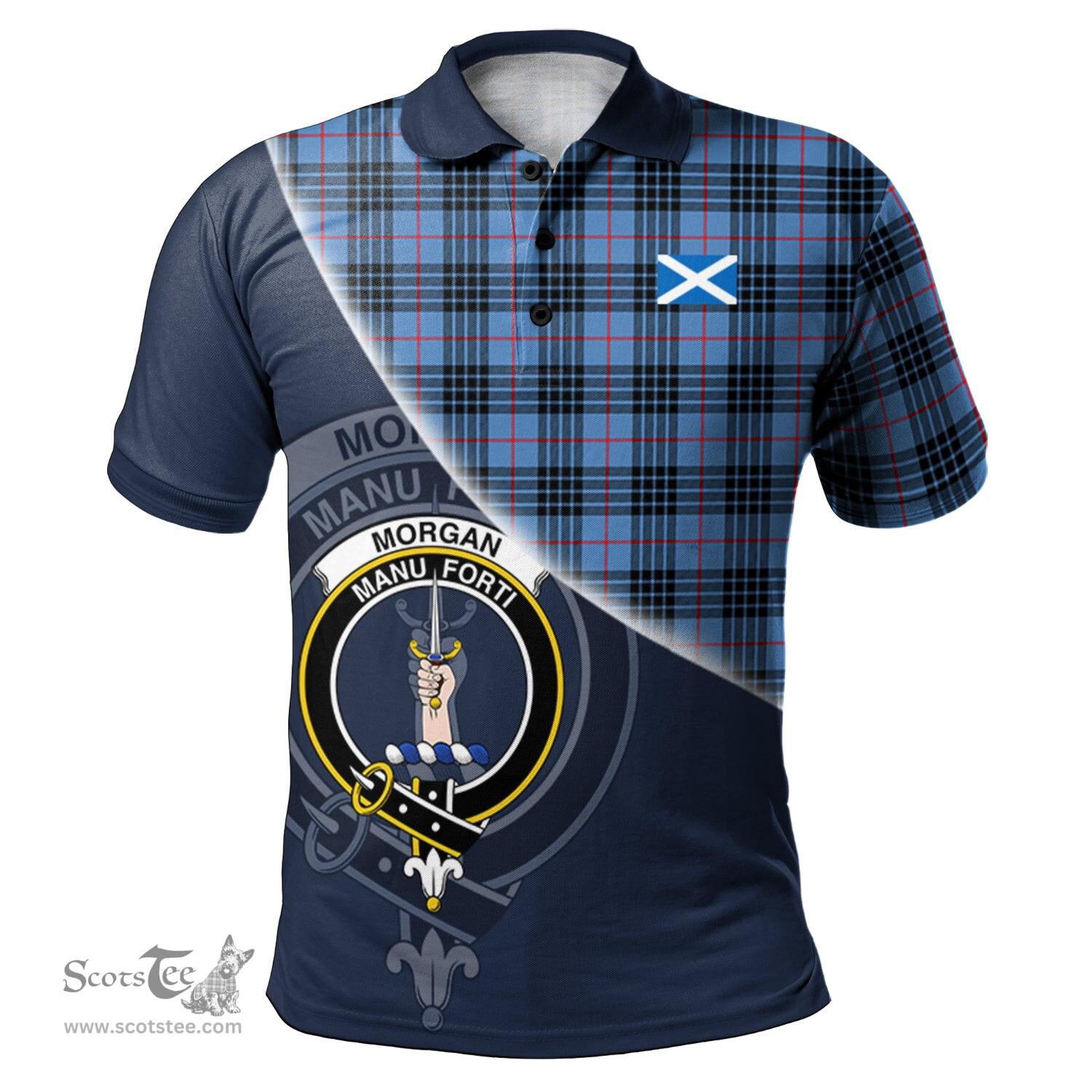 Scottish Morgan Ancient Clan Scotland Golf Plaid Polo Shirt with Scottish Flag Tartan Mens Polo Shirts Scottish Plaid Tartan Plaid - ScotsTee - scotstee.com