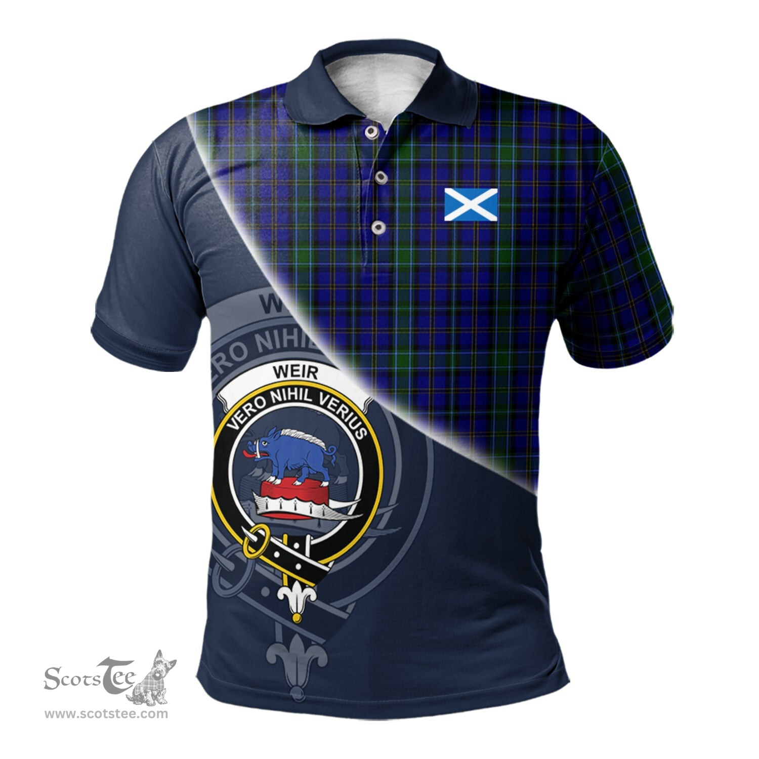 Scottish Weir Clan Scotland Golf Plaid Polo Shirt with Scottish Flag Tartan Mens Polo Shirts Scottish Plaid Tartan Plaid - ScotsTee - scotstee.com