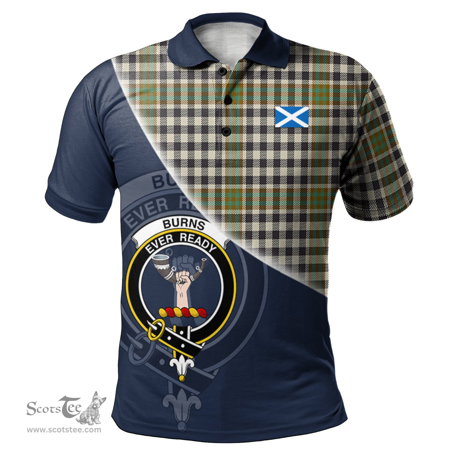 Scottish Burns Check Clan Scotland Golf Plaid Polo Shirt with Scottish Flag Tartan Mens Polo Shirts Scottish Plaid Tartan Plaid - ScotsTee - scotstee.com