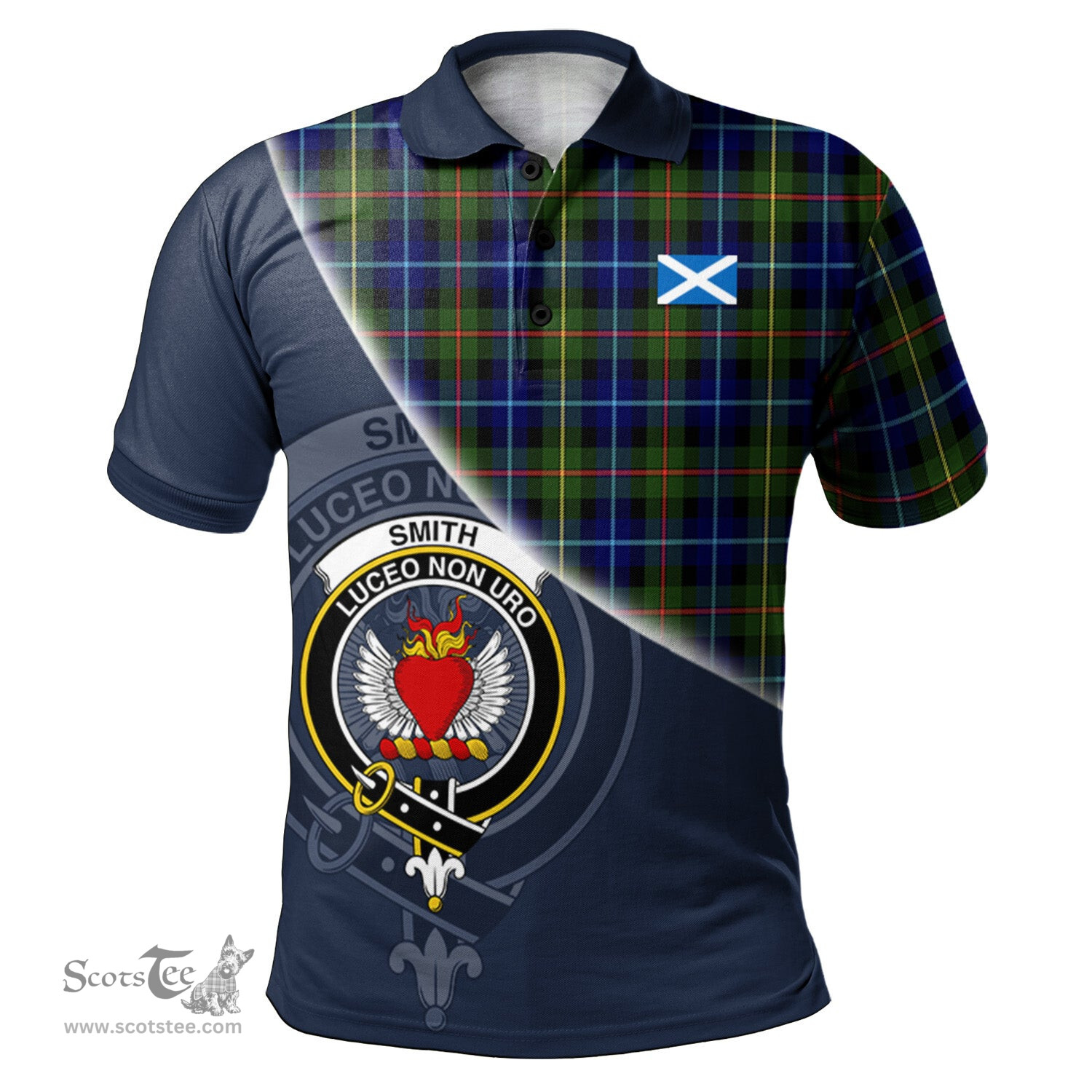 Scottish Smith Modern Clan Scotland Golf Plaid Polo Shirt with Scottish Flag Tartan Mens Polo Shirts Scottish Plaid Tartan Plaid - ScotsTee - scotstee.com