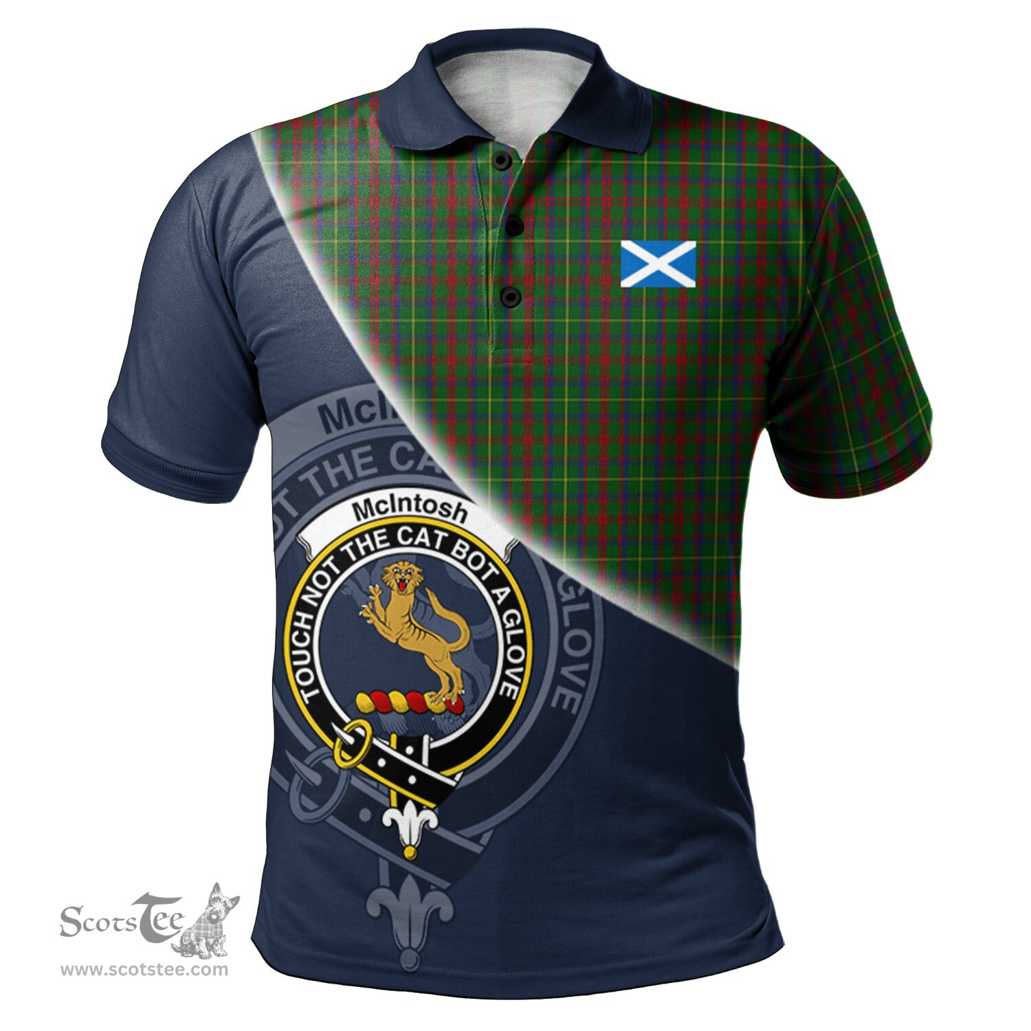 Scottish McIntosh Hunting Clan Scotland Golf Plaid Polo Shirt with Scottish Flag Tartan Mens Polo Shirts Scottish Plaid Tartan Plaid - ScotsTee - scotstee.com
