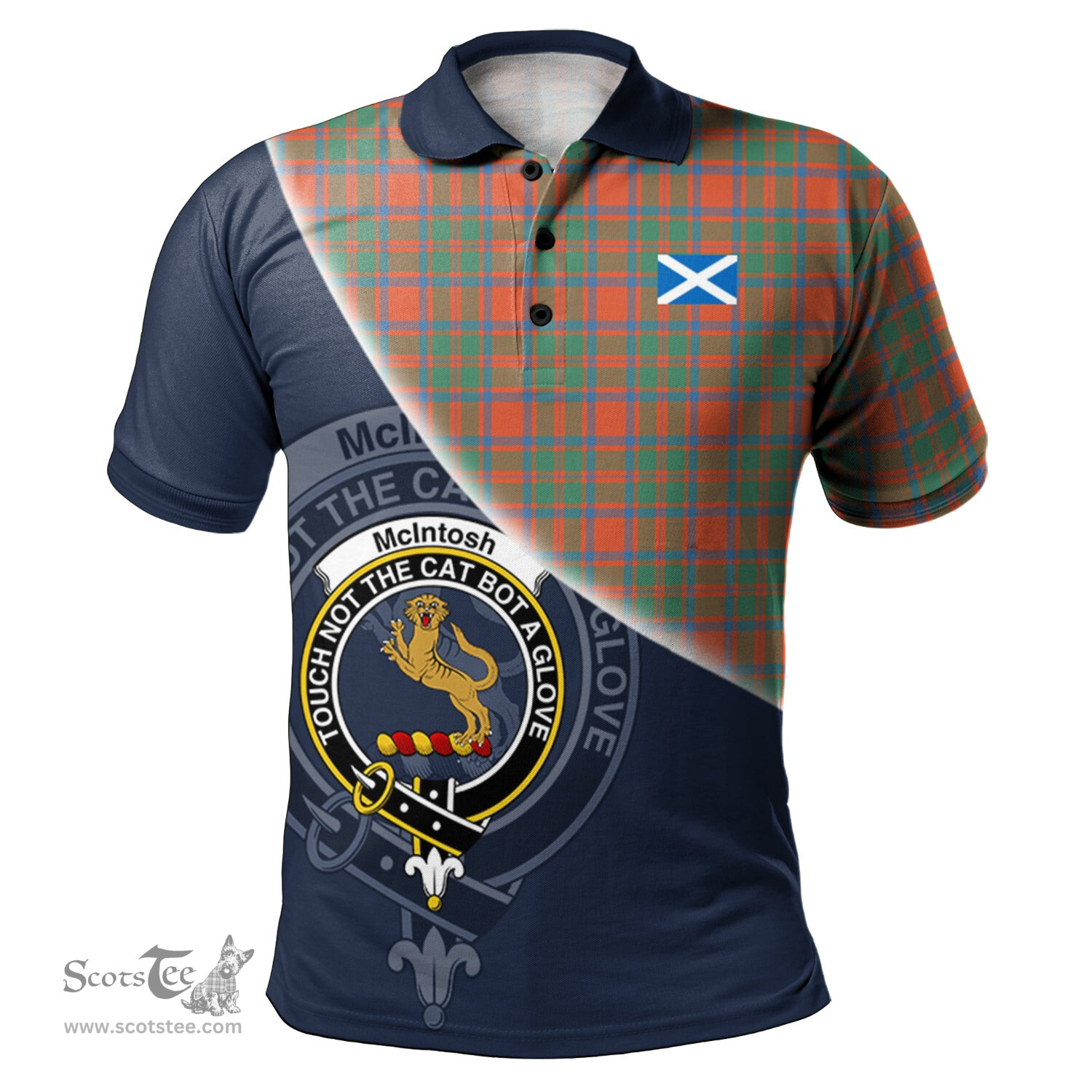 Scottish McIntosh Ancient Clan Scotland Golf Plaid Polo Shirt with Scottish Flag Tartan Mens Polo Shirts Scottish Plaid Tartan Plaid - ScotsTee - scotstee.com