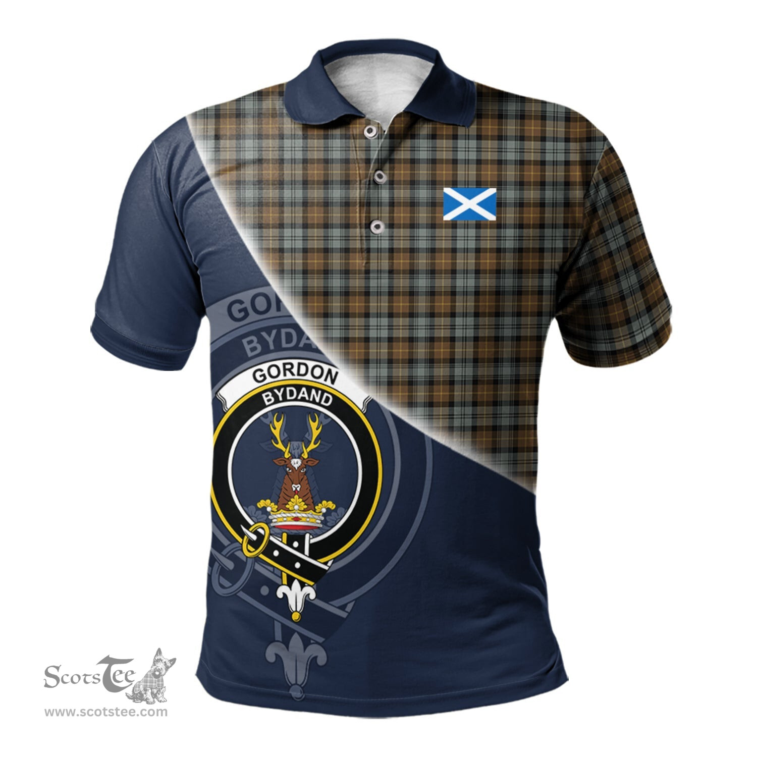 Scottish Gordon Weathered Clan Scotland Golf Plaid Polo Shirt with Scottish Flag Tartan Mens Polo Shirts Scottish Plaid Tartan Plaid - ScotsTee - scotstee.com