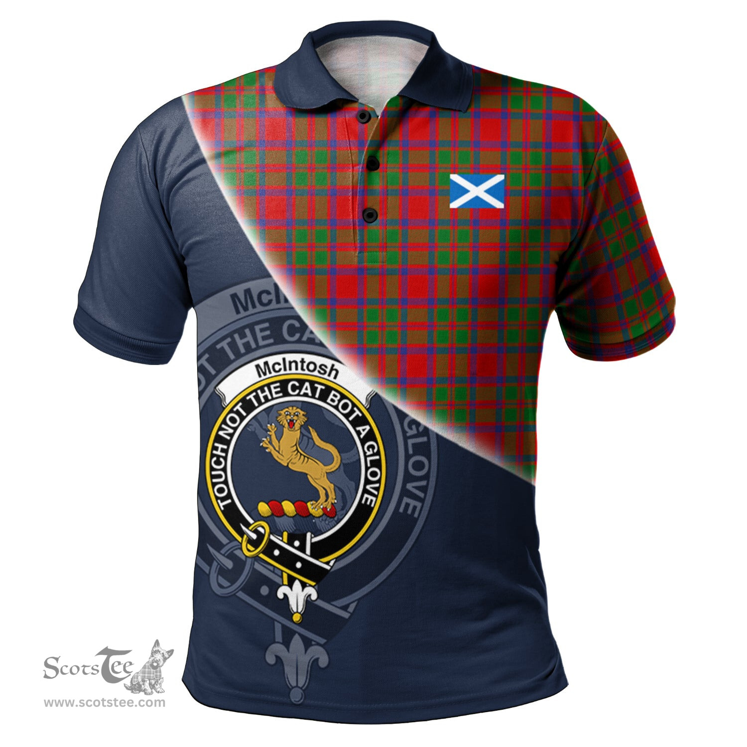 Scottish McIntosh Modern Clan Scotland Golf Plaid Polo Shirt with Scottish Flag Tartan Mens Polo Shirts Scottish Plaid Tartan Plaid - ScotsTee - scotstee.com