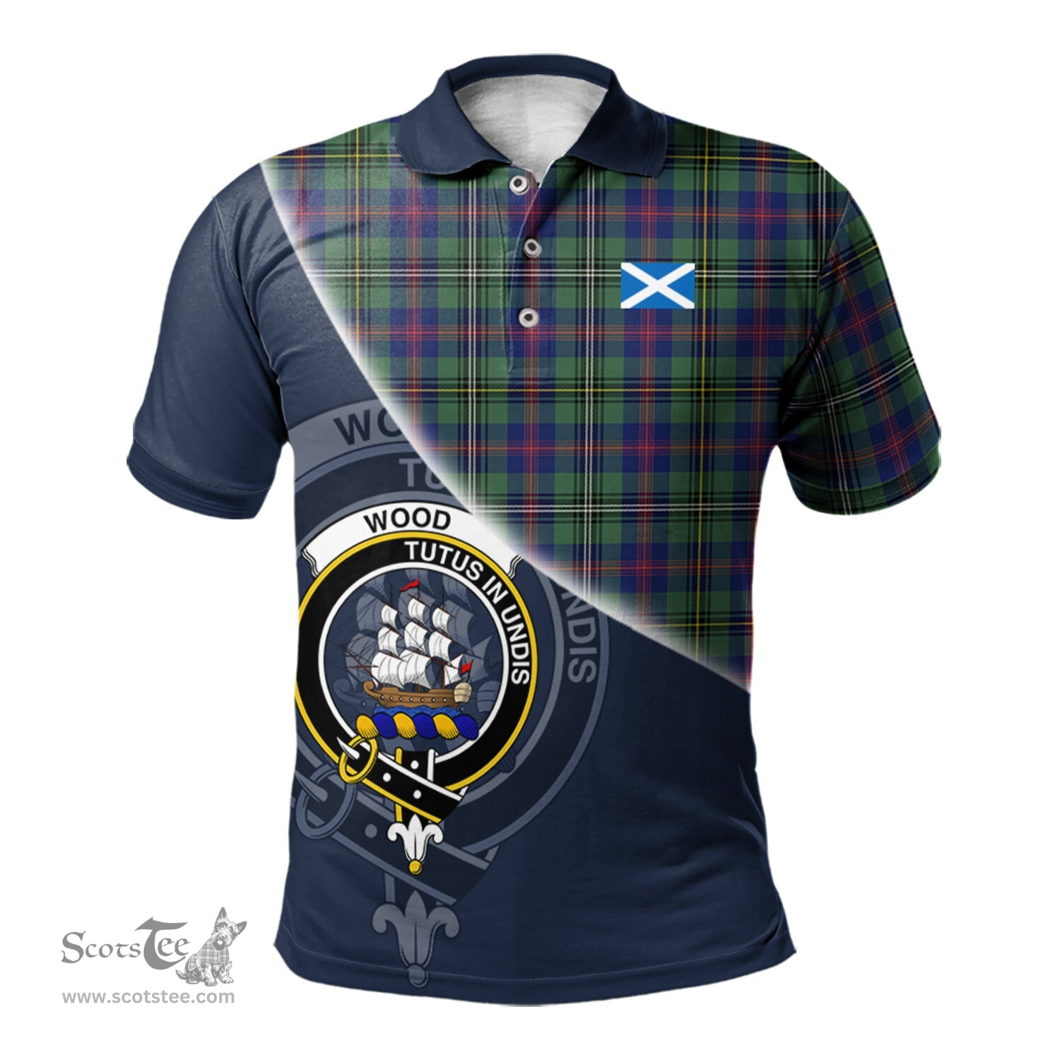 Scottish Wood Modern Clan Scotland Golf Plaid Polo Shirt with Scottish Flag Tartan Mens Polo Shirts Scottish Plaid Tartan Plaid - ScotsTee - scotstee.com
