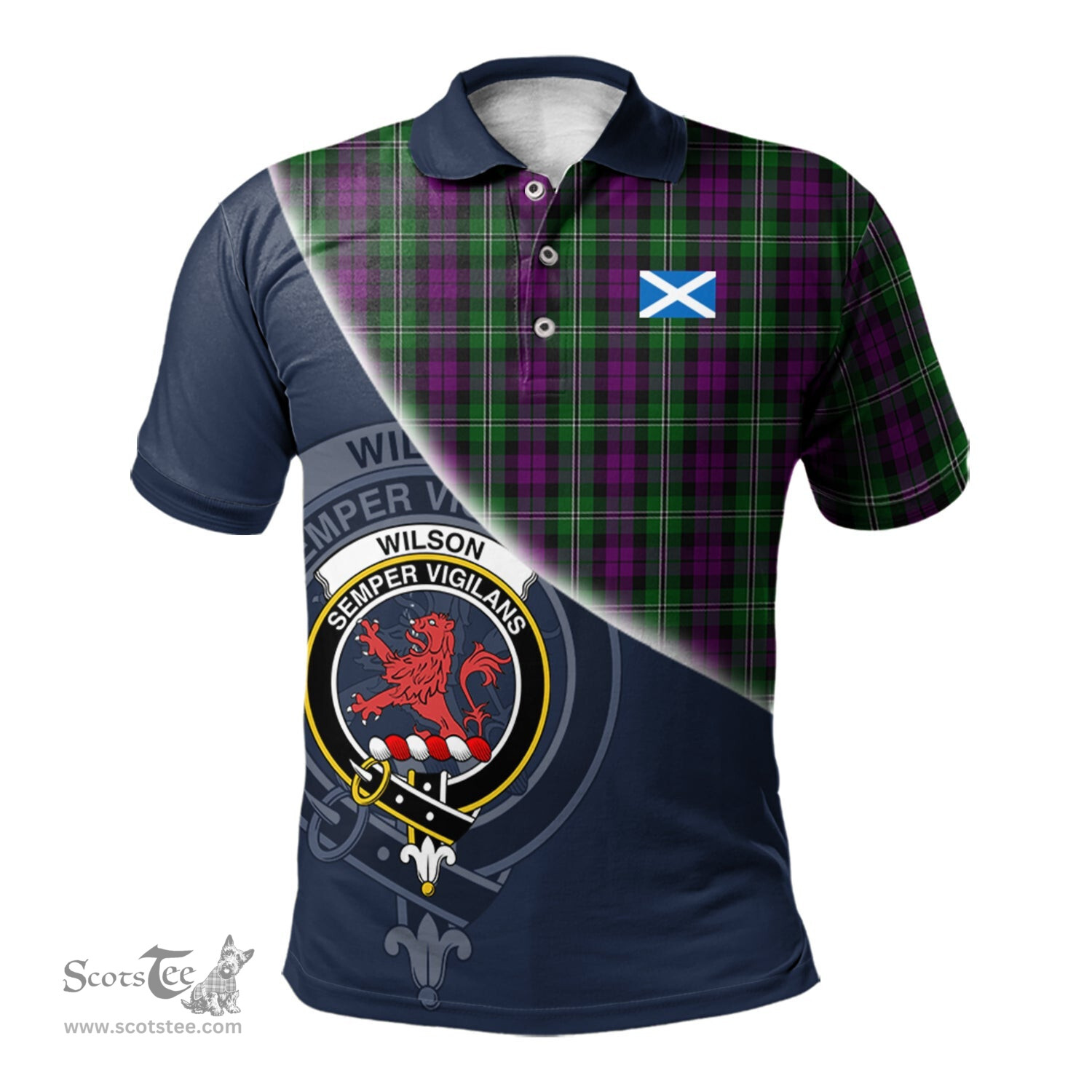 Scottish Wilson Clan Scotland Golf Plaid Polo Shirt with Scottish Flag Tartan Mens Polo Shirts Scottish Plaid Tartan Plaid - ScotsTee - scotstee.com