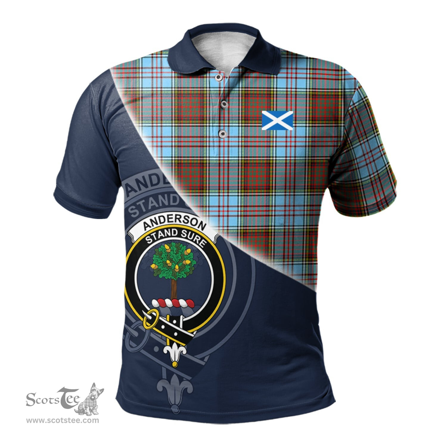 Scottish Anderson Ancient Clan Scotland Golf Plaid Polo Shirt with Scottish Flag Tartan Mens Polo Shirts Scottish Plaid Tartan Plaid - ScotsTee - scotstee.com