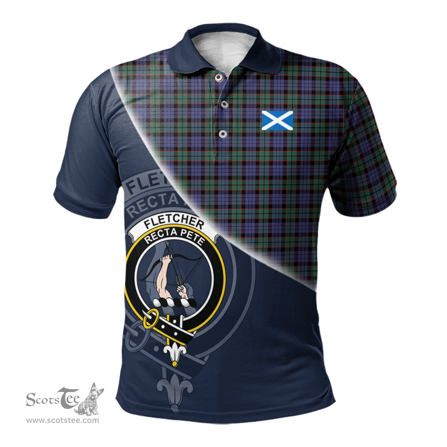Scottish Fletcher Modern Clan Scotland Golf Plaid Polo Shirt with Scottish Flag Tartan Mens Polo Shirts Scottish Plaid Tartan Plaid - ScotsTee - scotstee.com