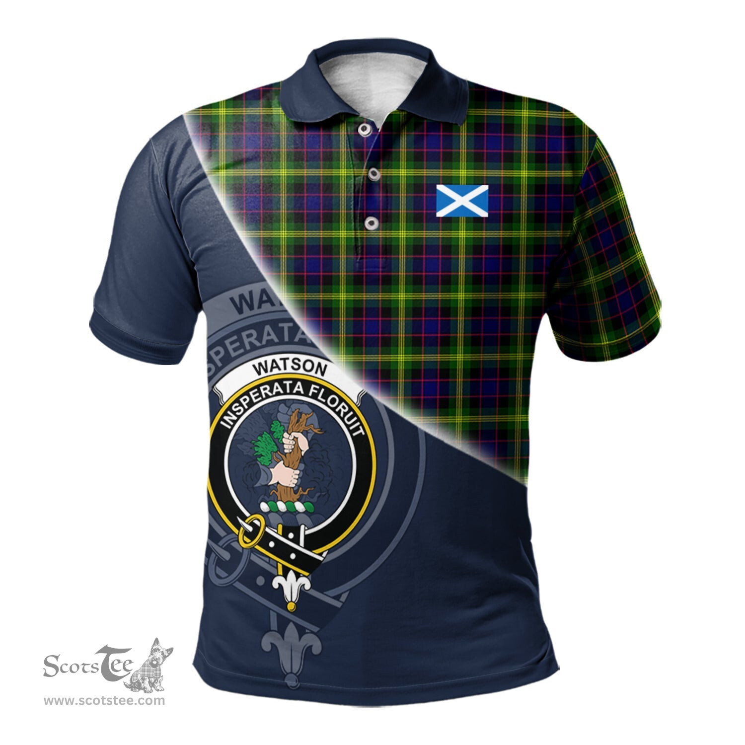 Scottish Watson Modern Clan Scotland Golf Plaid Polo Shirt with Scottish Flag Tartan Mens Polo Shirts Scottish Plaid Tartan Plaid - ScotsTee - scotstee.com