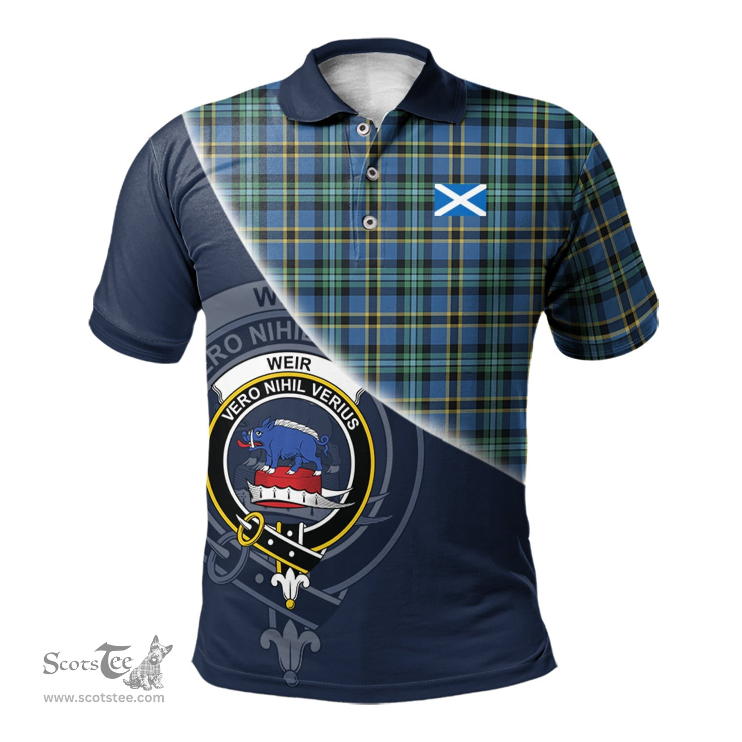 Scottish Weir Ancient Clan Scotland Golf Plaid Polo Shirt with Scottish Flag Tartan Mens Polo Shirts Scottish Plaid Tartan Plaid - ScotsTee - scotstee.com