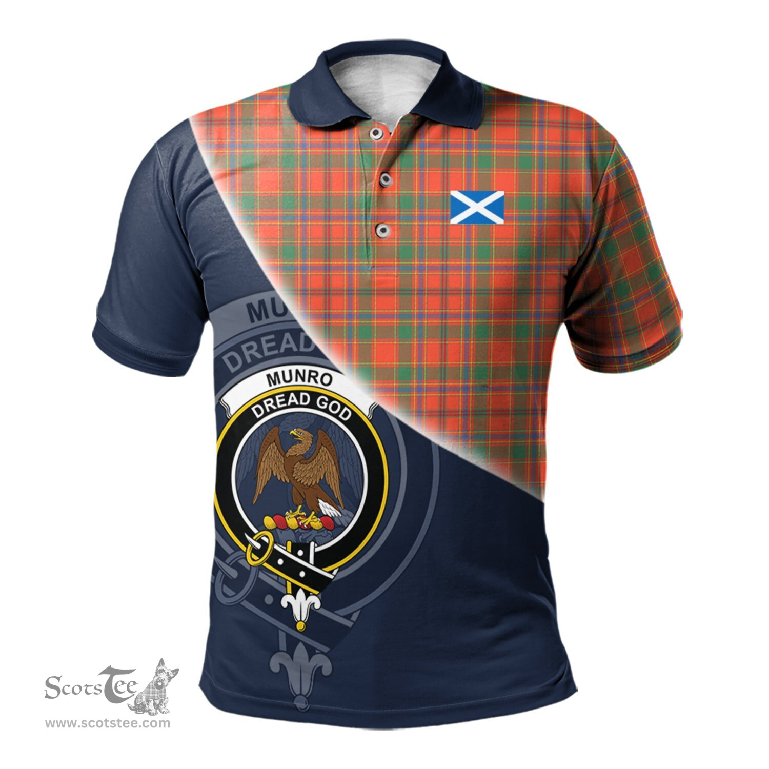 Scottish Munro Ancient Clan Scotland Golf Plaid Polo Shirt with Scottish Flag Tartan Mens Polo Shirts Scottish Plaid Tartan Plaid - ScotsTee - scotstee.com
