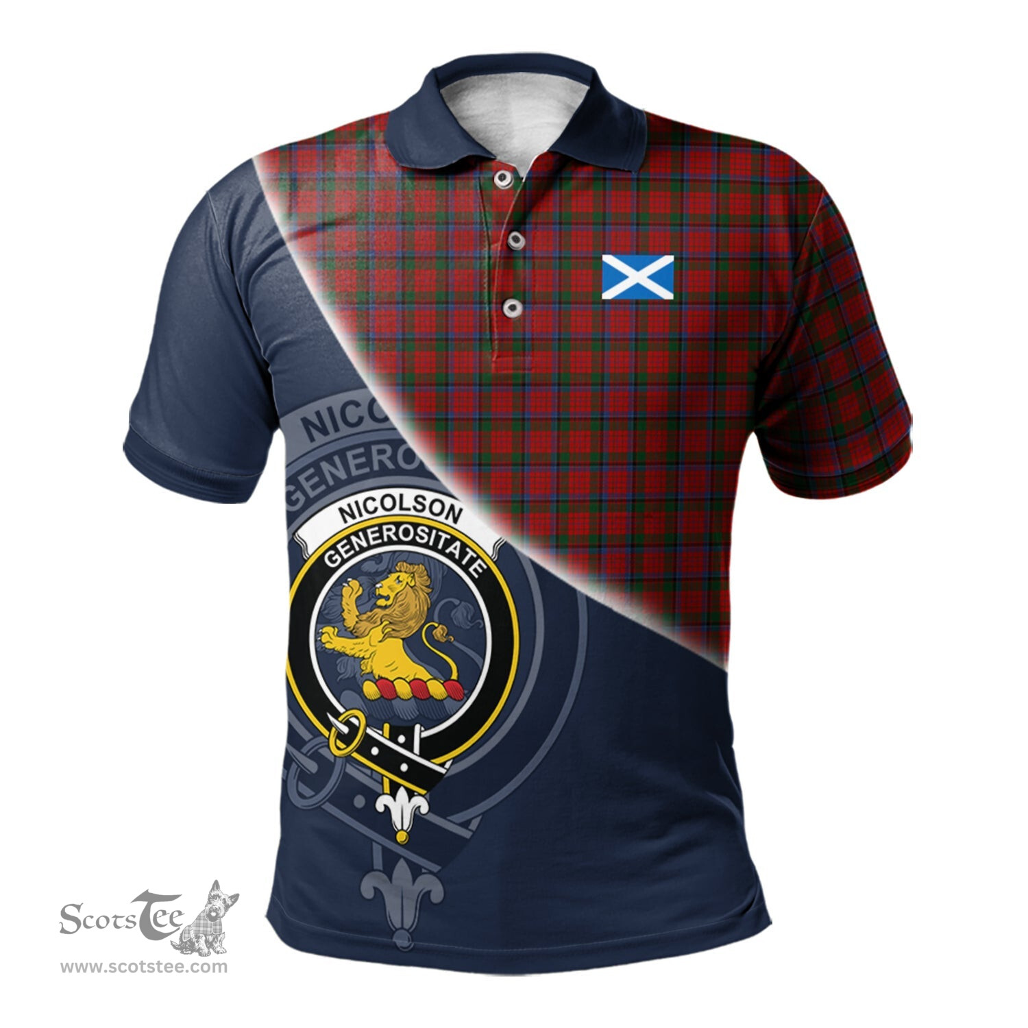 Scottish Nicolson Clan Scotland Golf Plaid Polo Shirt with Scottish Flag Tartan Mens Polo Shirts Scottish Plaid Tartan Plaid - ScotsTee - scotstee.com