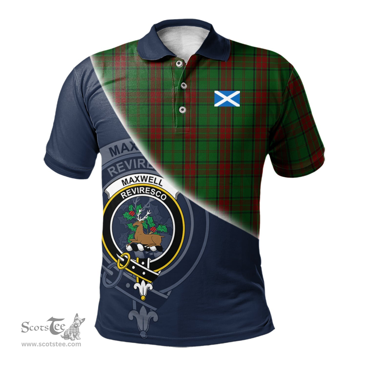Scottish Maxwell Hunting Clan Scotland Golf Plaid Polo Shirt with Scottish Flag Tartan Mens Polo Shirts Scottish Plaid Tartan Plaid - ScotsTee - scotstee.com