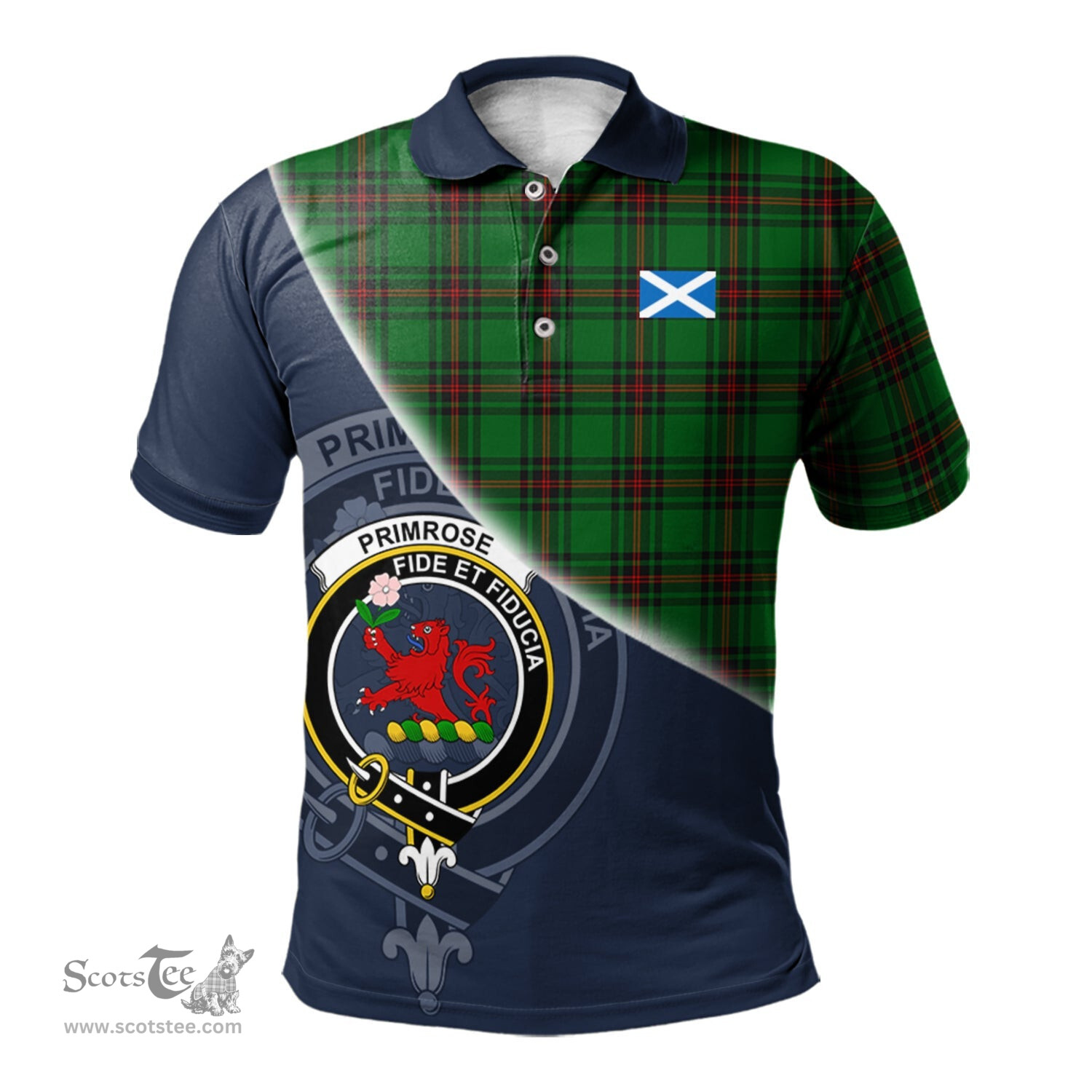 Scottish Primrose Clan Scotland Golf Plaid Polo Shirt with Scottish Flag Tartan Mens Polo Shirts Scottish Plaid Tartan Plaid - ScotsTee - scotstee.com