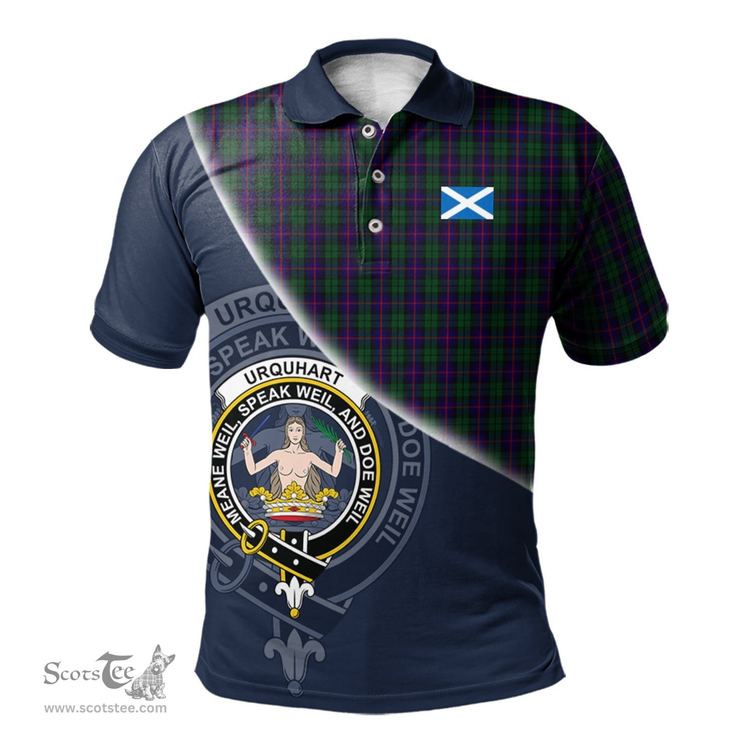 Scottish Urquhart Clan Scotland Golf Plaid Polo Shirt with Scottish Flag Tartan Mens Polo Shirts Scottish Plaid Tartan Plaid - ScotsTee - scotstee.com
