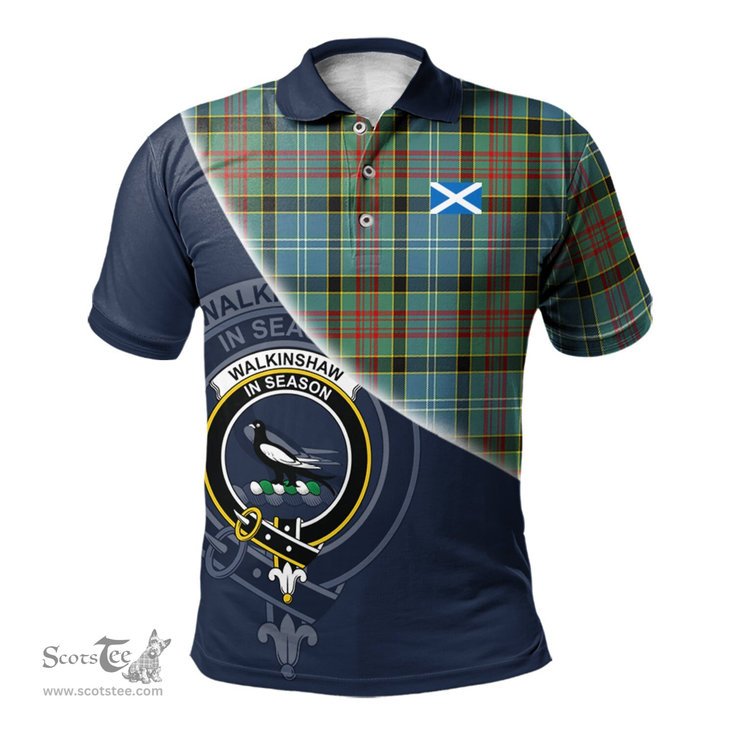 Scottish Walkinshaw Clan Scotland Golf Plaid Polo Shirt with Scottish Flag Tartan Mens Polo Shirts Scottish Plaid Tartan Plaid - ScotsTee - scotstee.com