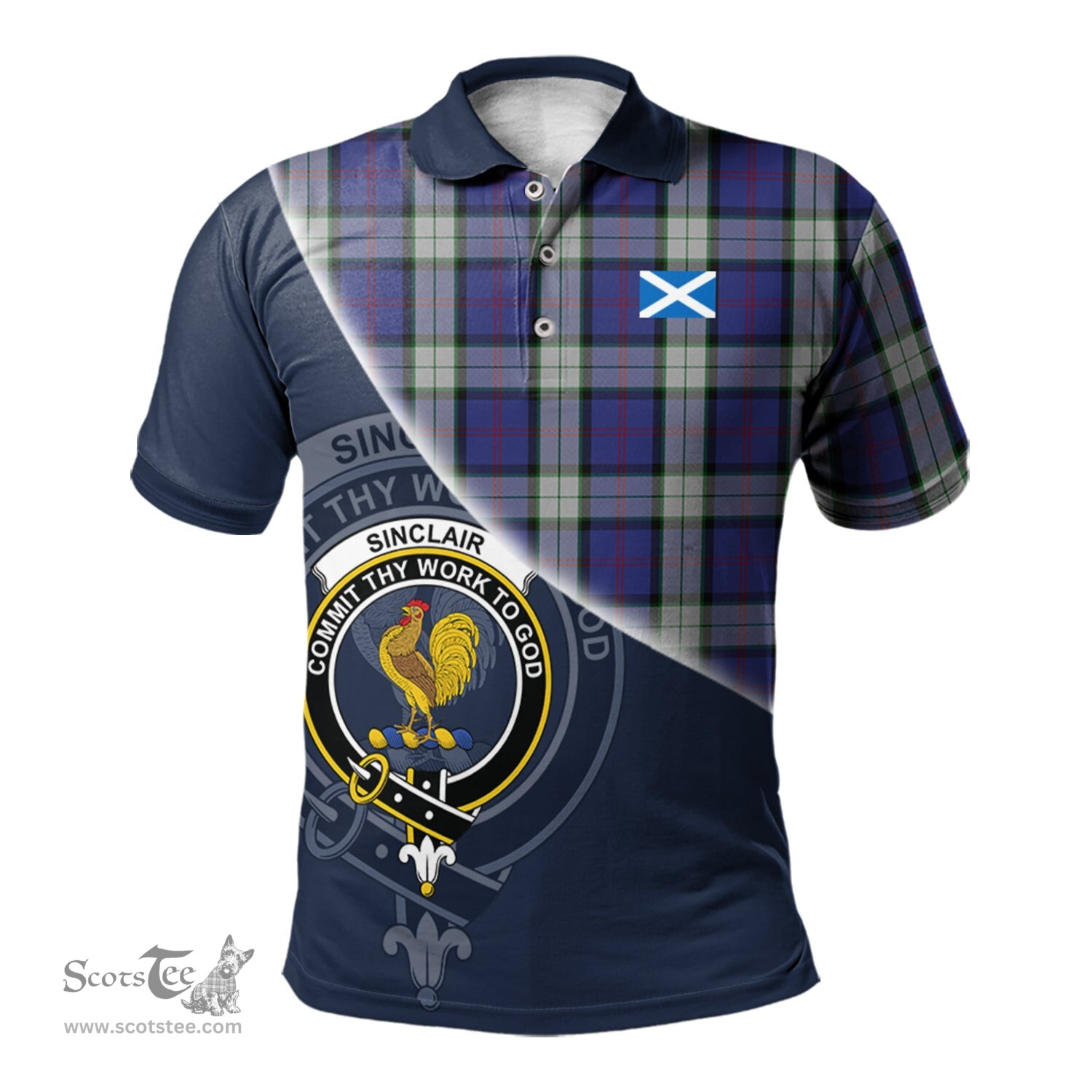 Scottish Sinclair Dress Clan Scotland Golf Plaid Polo Shirt with Scottish Flag Tartan Mens Polo Shirts Scottish Plaid Tartan Plaid - ScotsTee - scotstee.com