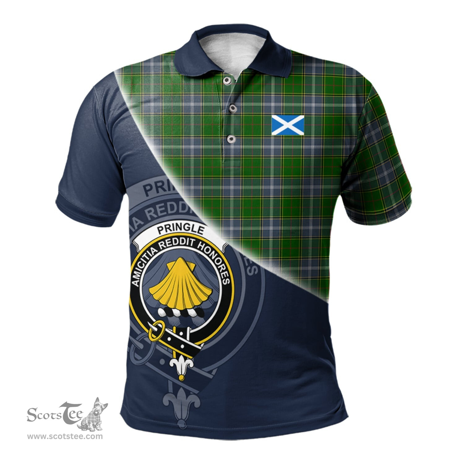 Scottish Pringle Clan Scotland Golf Plaid Polo Shirt with Scottish Flag Tartan Mens Polo Shirts Scottish Plaid Tartan Plaid - ScotsTee - scotstee.com