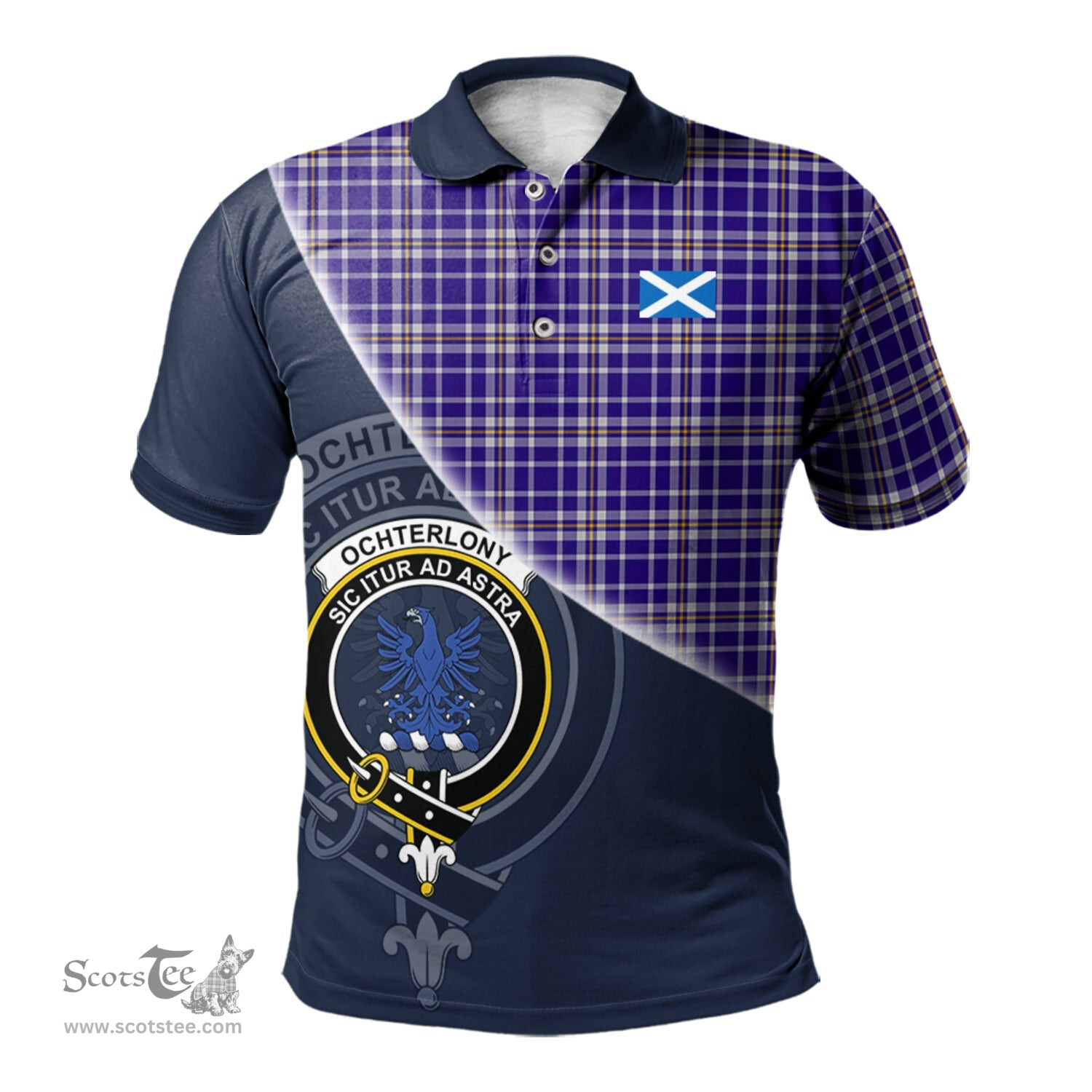 Scottish Ochterlony Clan Scotland Golf Plaid Polo Shirt with Scottish Flag Tartan Mens Polo Shirts Scottish Plaid Tartan Plaid - ScotsTee - scotstee.com