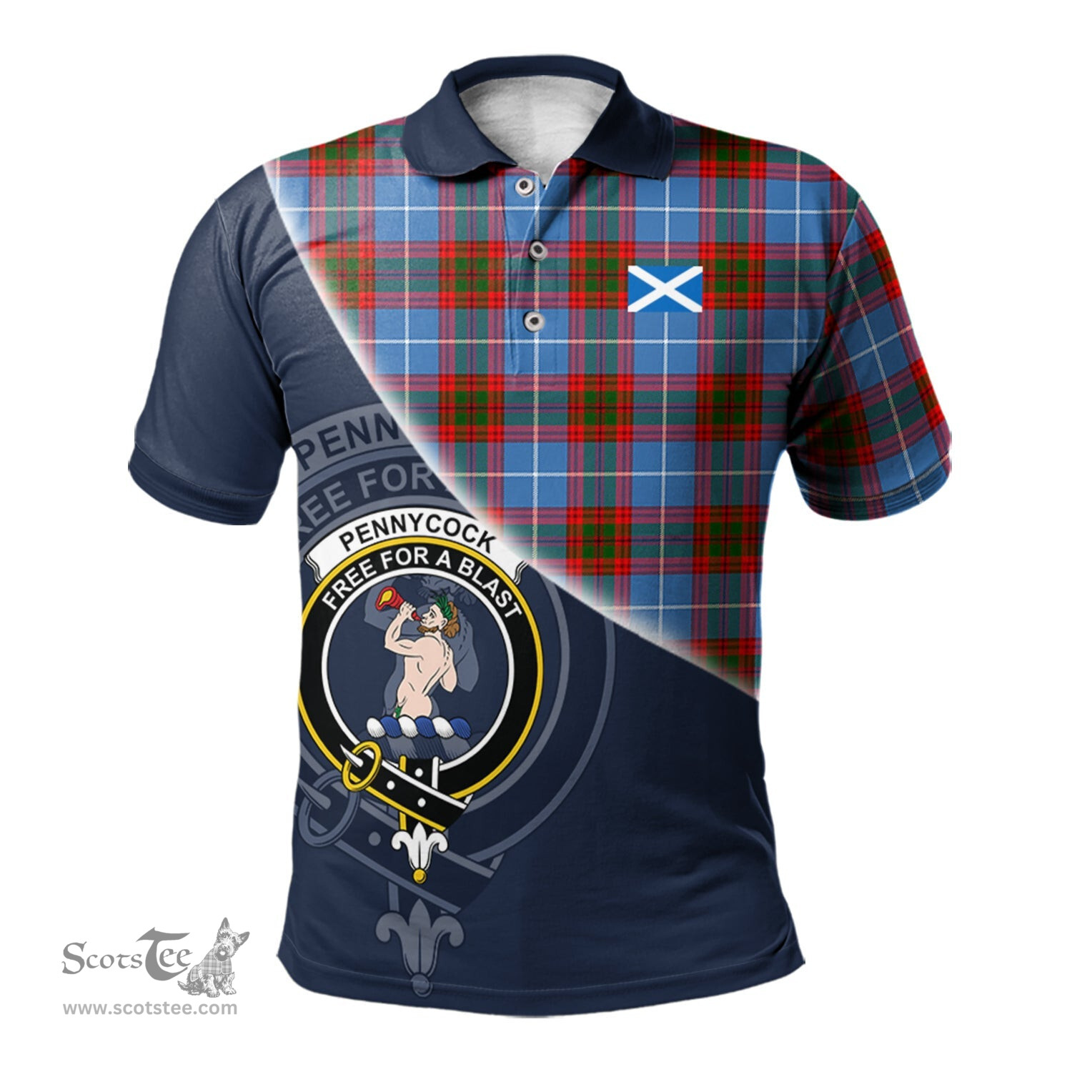 Scottish Pennycook Clan Scotland Golf Plaid Polo Shirt with Scottish Flag Tartan Mens Polo Shirts Scottish Plaid Tartan Plaid - ScotsTee - scotstee.com